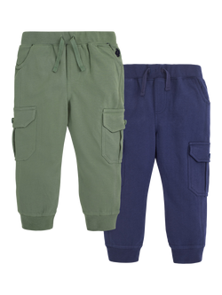 JoJo Maman Bébé Kids' Cotton Cargo Trousers, Pack of 2, Navy, Navy
