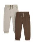 JoJo Maman Bébé Kids' Cotton Drawstring Joggers, Pack of 2, Brown
