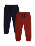 JoJo Maman Bébé Kids' Cotton Drawstring Joggers, Pack of 2, Rust