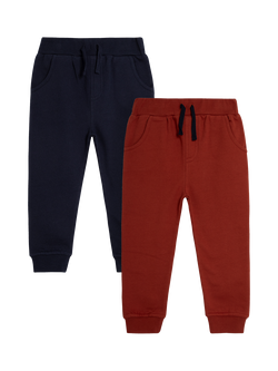 JoJo Maman Bébé Kids' Cotton Drawstring Joggers, Pack of 2, Rust, Rust