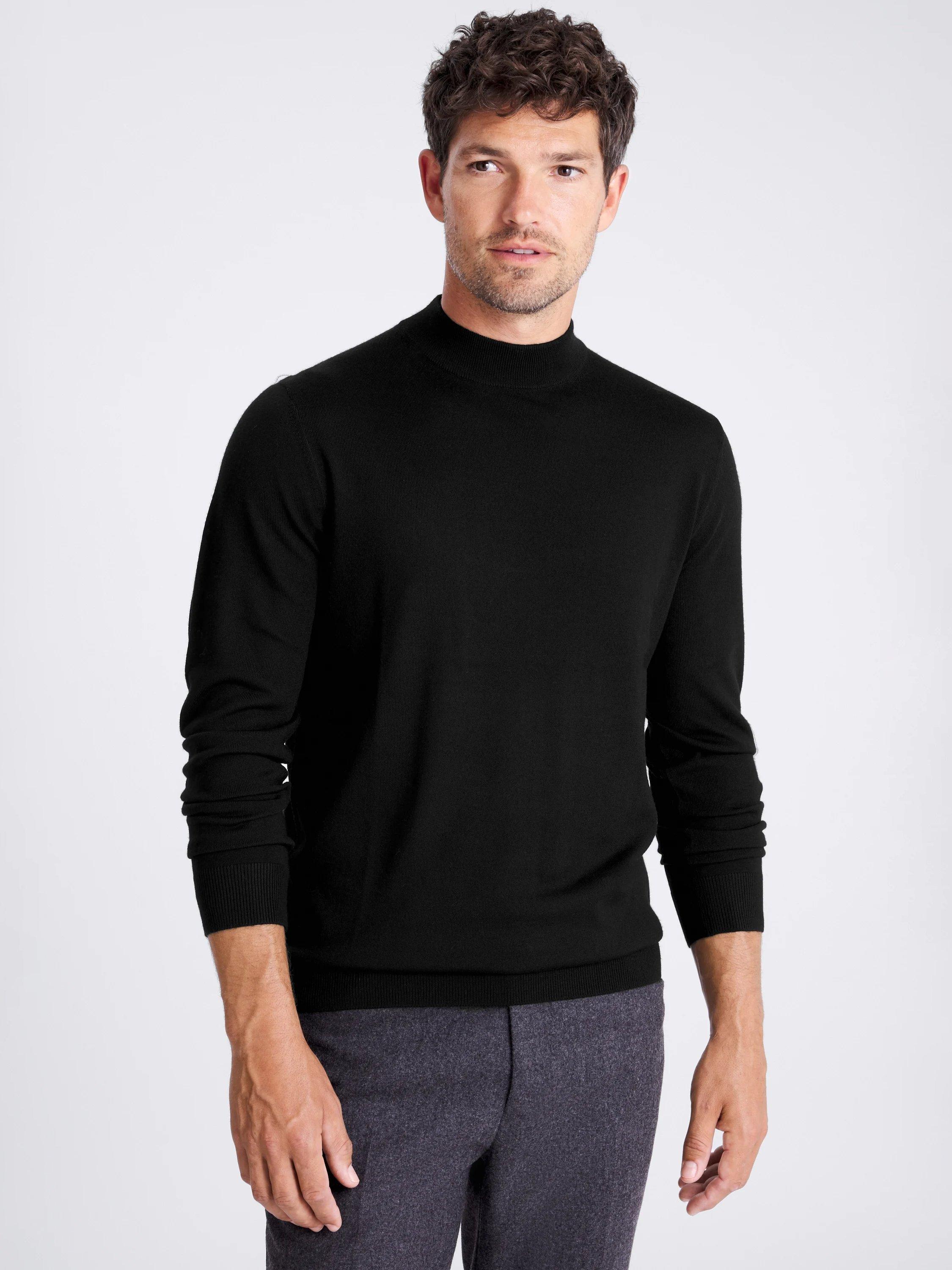 Product image 1 of 5, which shows Moss Cerise Merino Wool Blend High Neck Jumper, Black, S