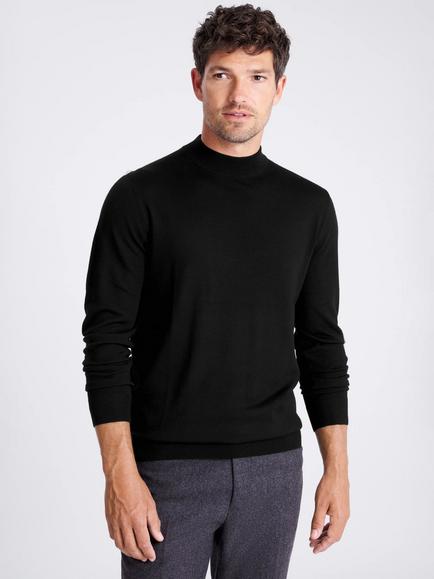 Moss Cerise Merino Wool Blend High Neck Jumper, Black