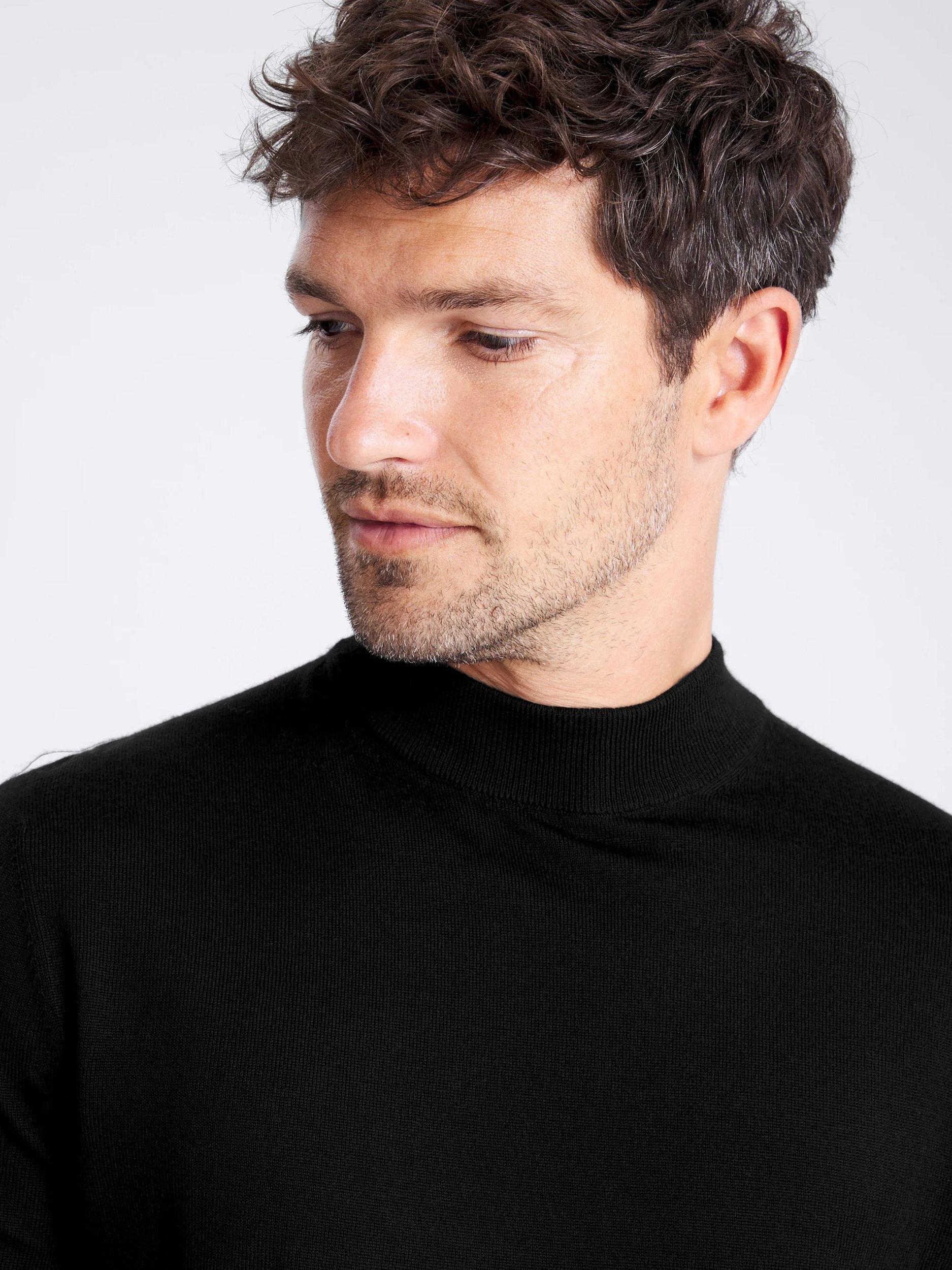 Product image 3 of 5, which shows Moss Cerise Merino Wool Blend High Neck Jumper, Black, S