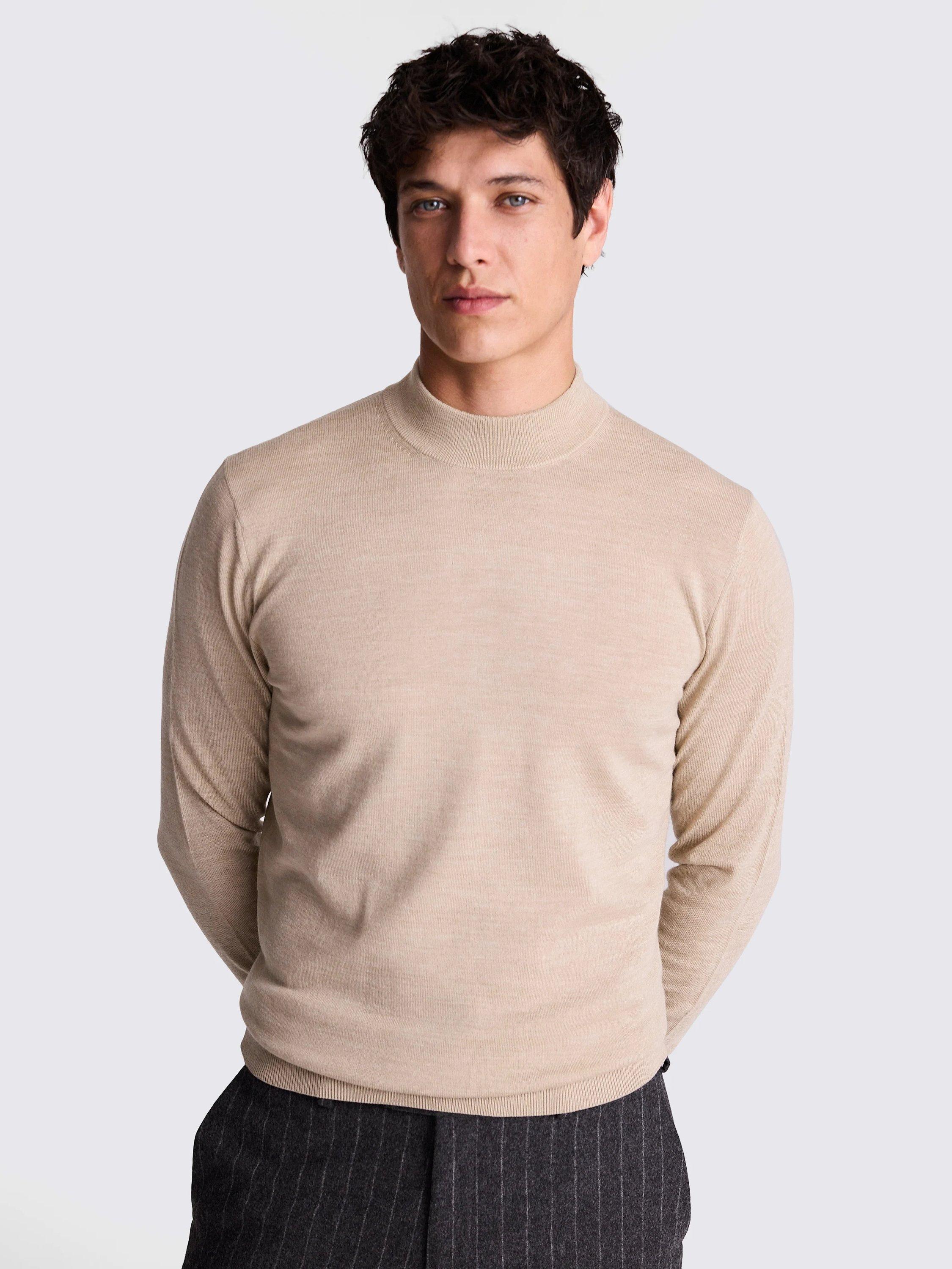 Product image 1 of 5, which shows Moss Cerise Merino Wool Blend High Neck Jumper, Camel, S