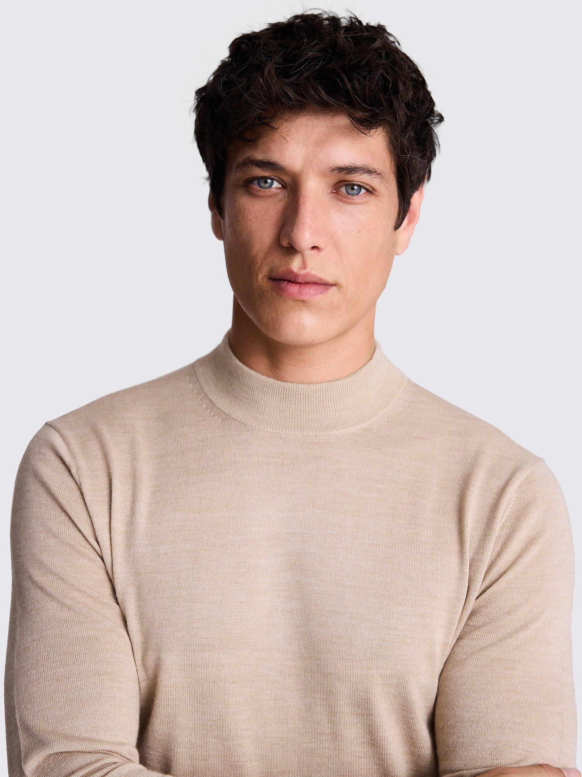 Product image 3 of 5, which shows Moss Cerise Merino Wool Blend High Neck Jumper, Camel, S