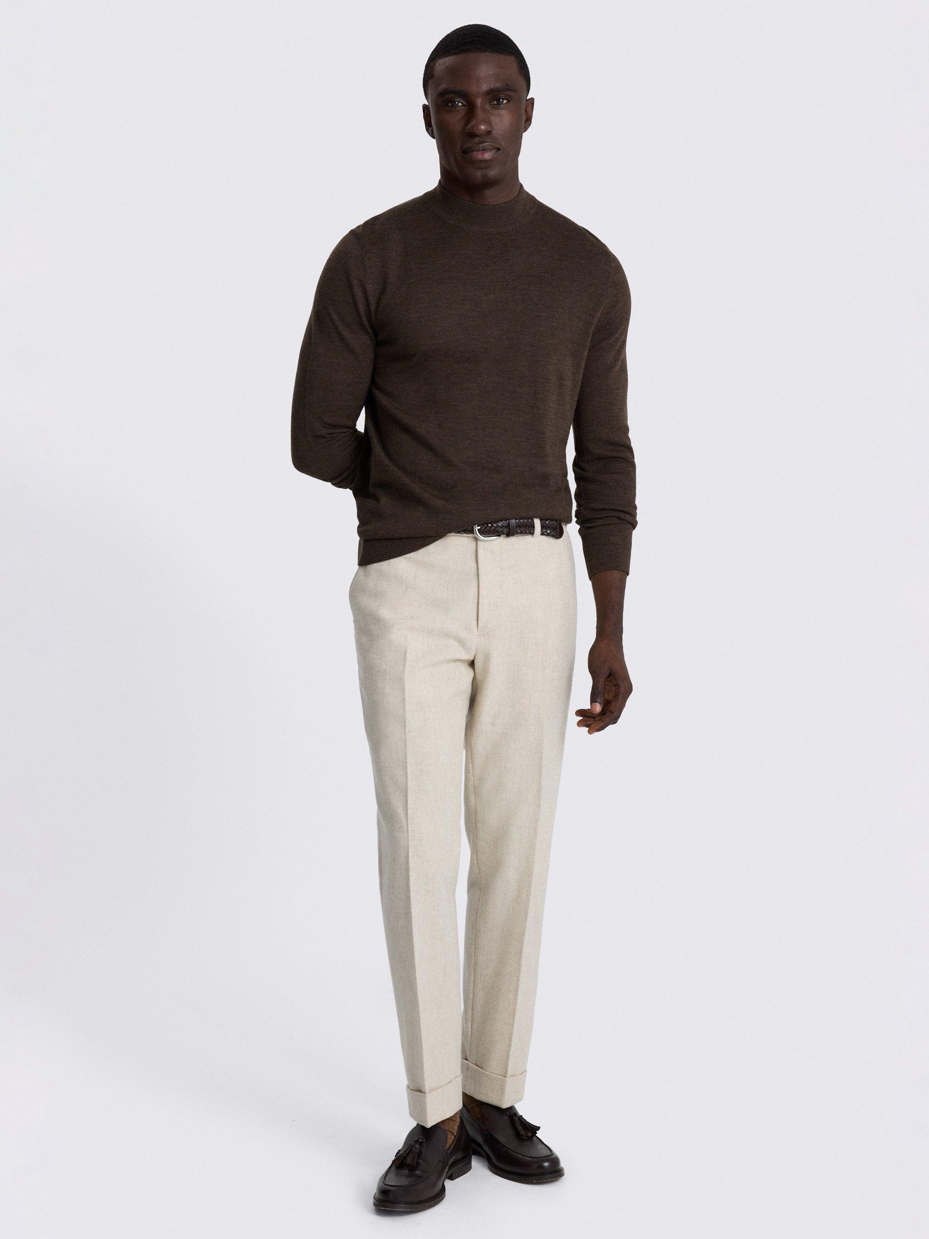 Product image 2 of 5, which shows Moss Cerise Merino Wool Blend High Neck Jumper, Brown, S