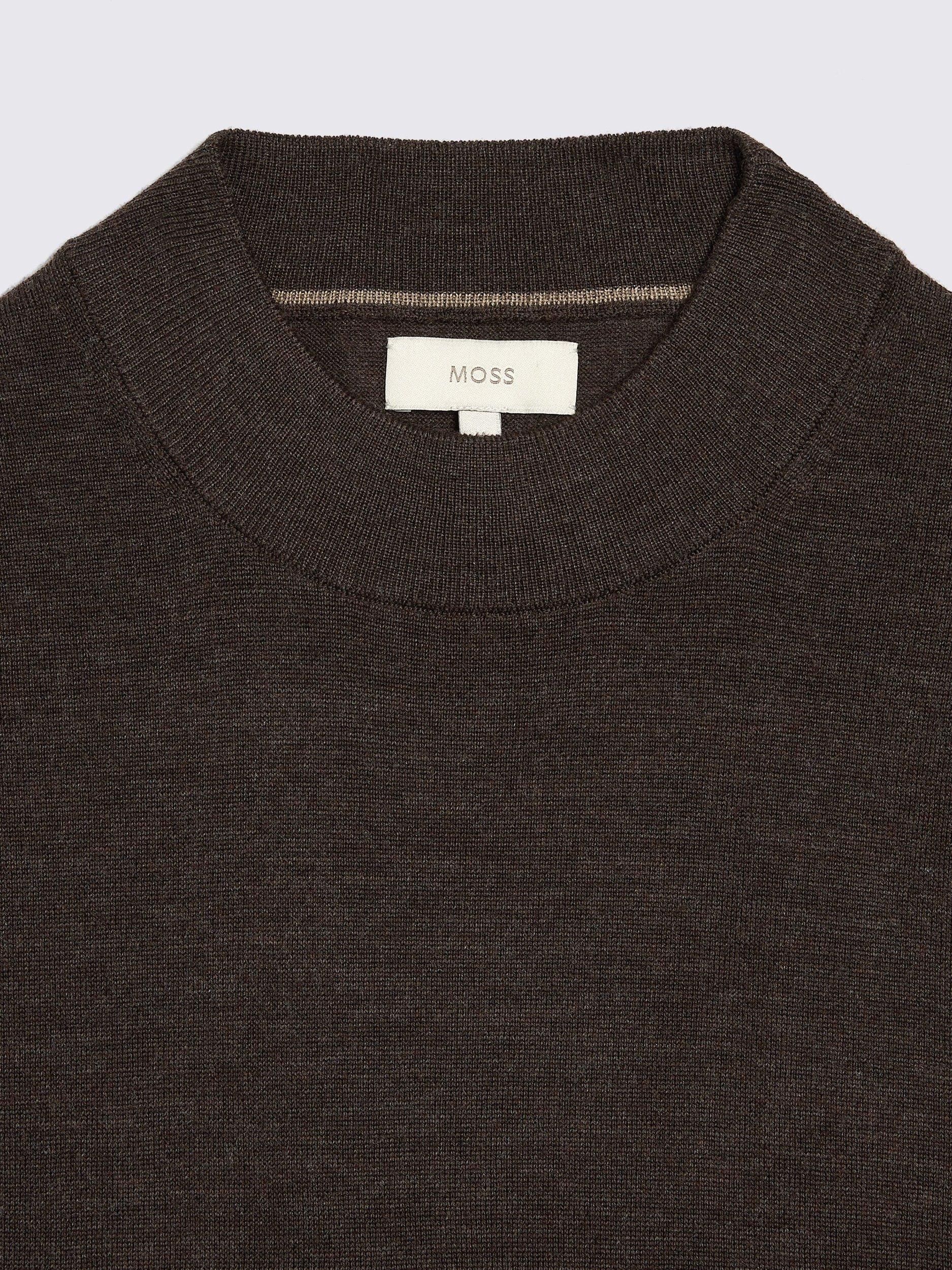 Product image 5 of 5, which shows Moss Cerise Merino Wool Blend High Neck Jumper, Brown, S