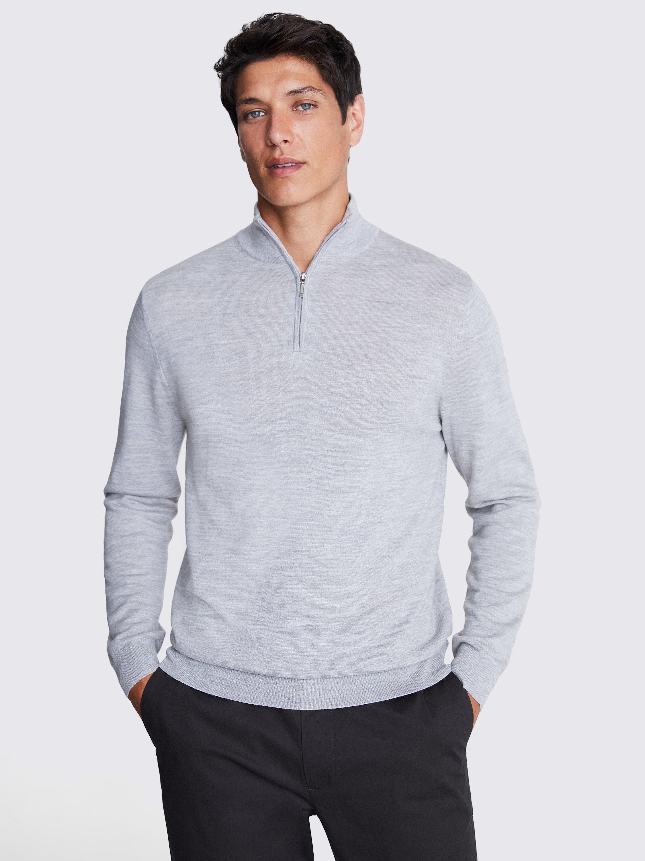 Product image 1 of 5, which shows Moss Merino Zip-Neck Jumper, Light Grey, S