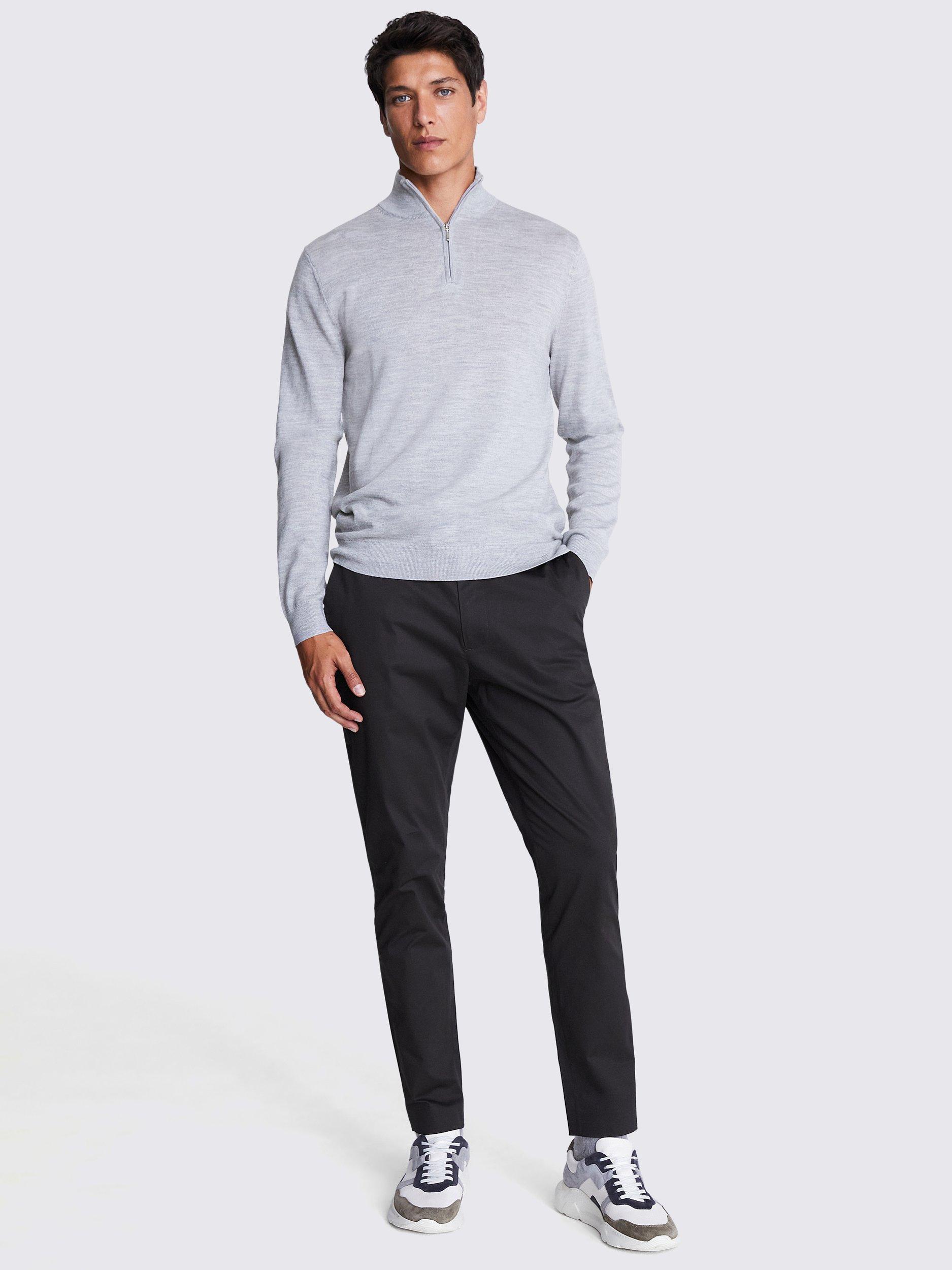 Product image 2 of 5, which shows Moss Merino Zip-Neck Jumper, Light Grey, S