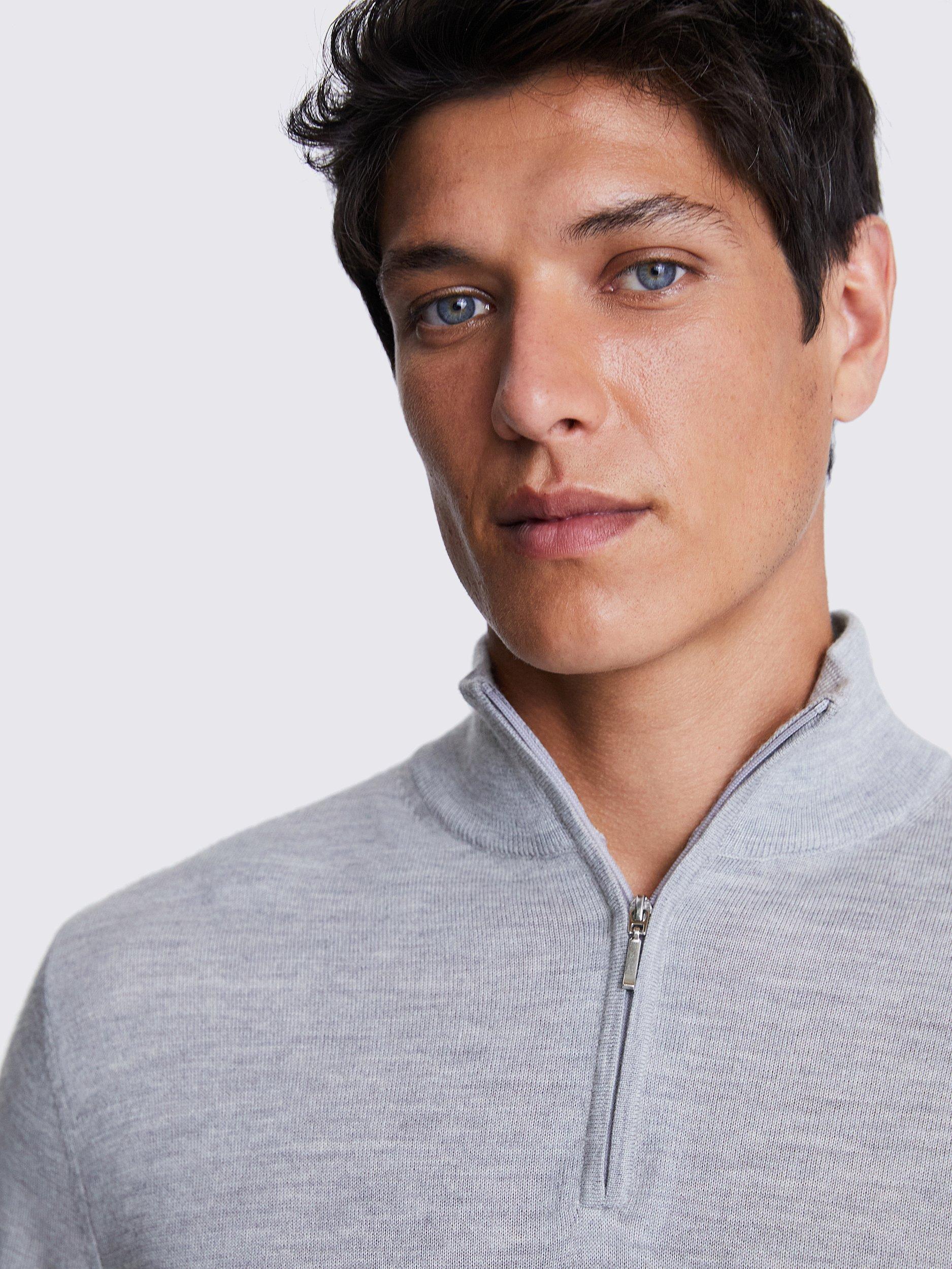 Product image 3 of 5, which shows Moss Merino Zip-Neck Jumper, Light Grey, S