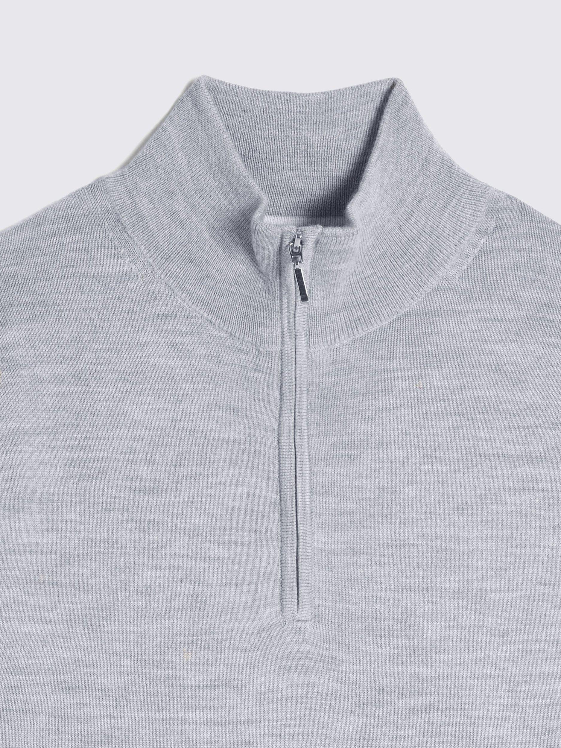 Product image 5 of 5, which shows Moss Merino Zip-Neck Jumper, Light Grey, S