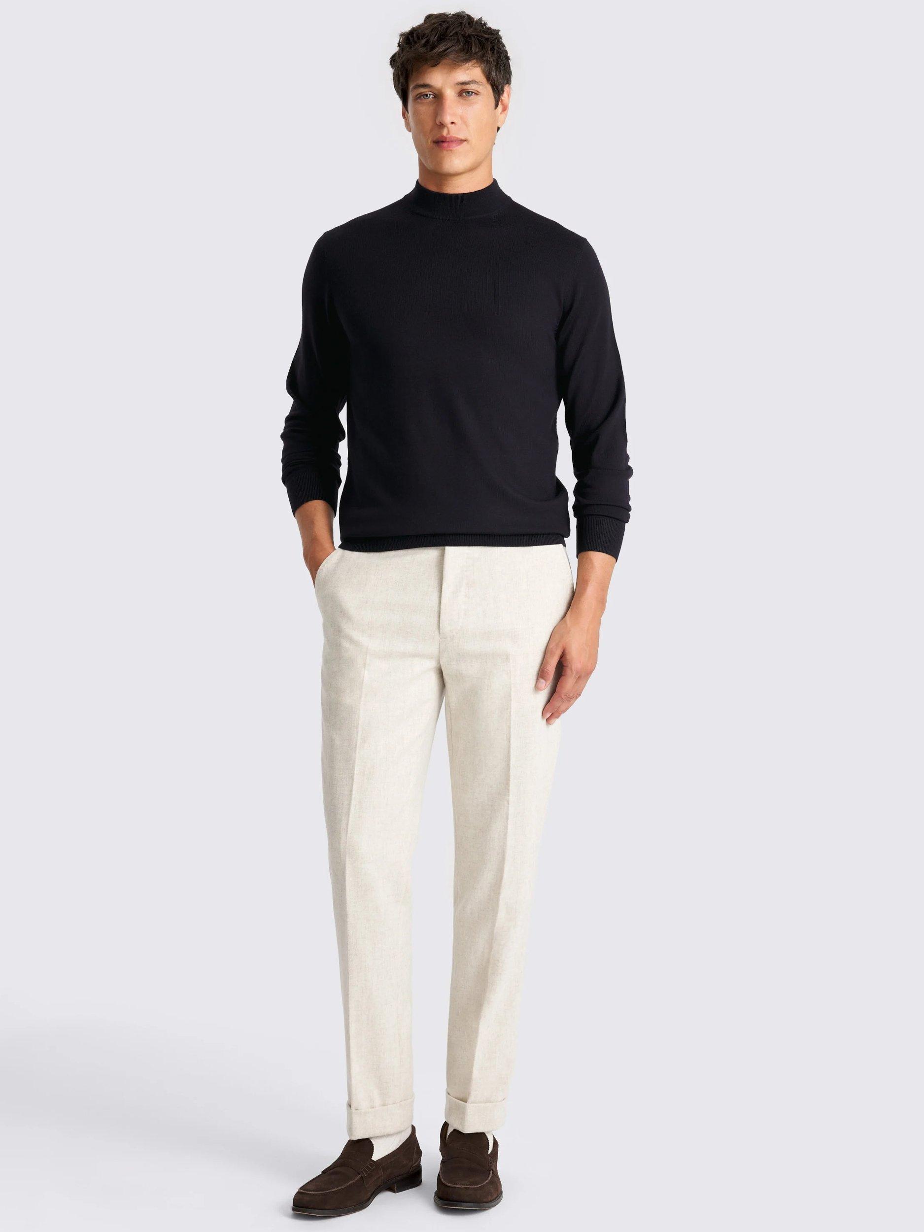 Product image 2 of 5, which shows Moss Cerise Merino Wool Blend High Neck Jumper, Navy, S