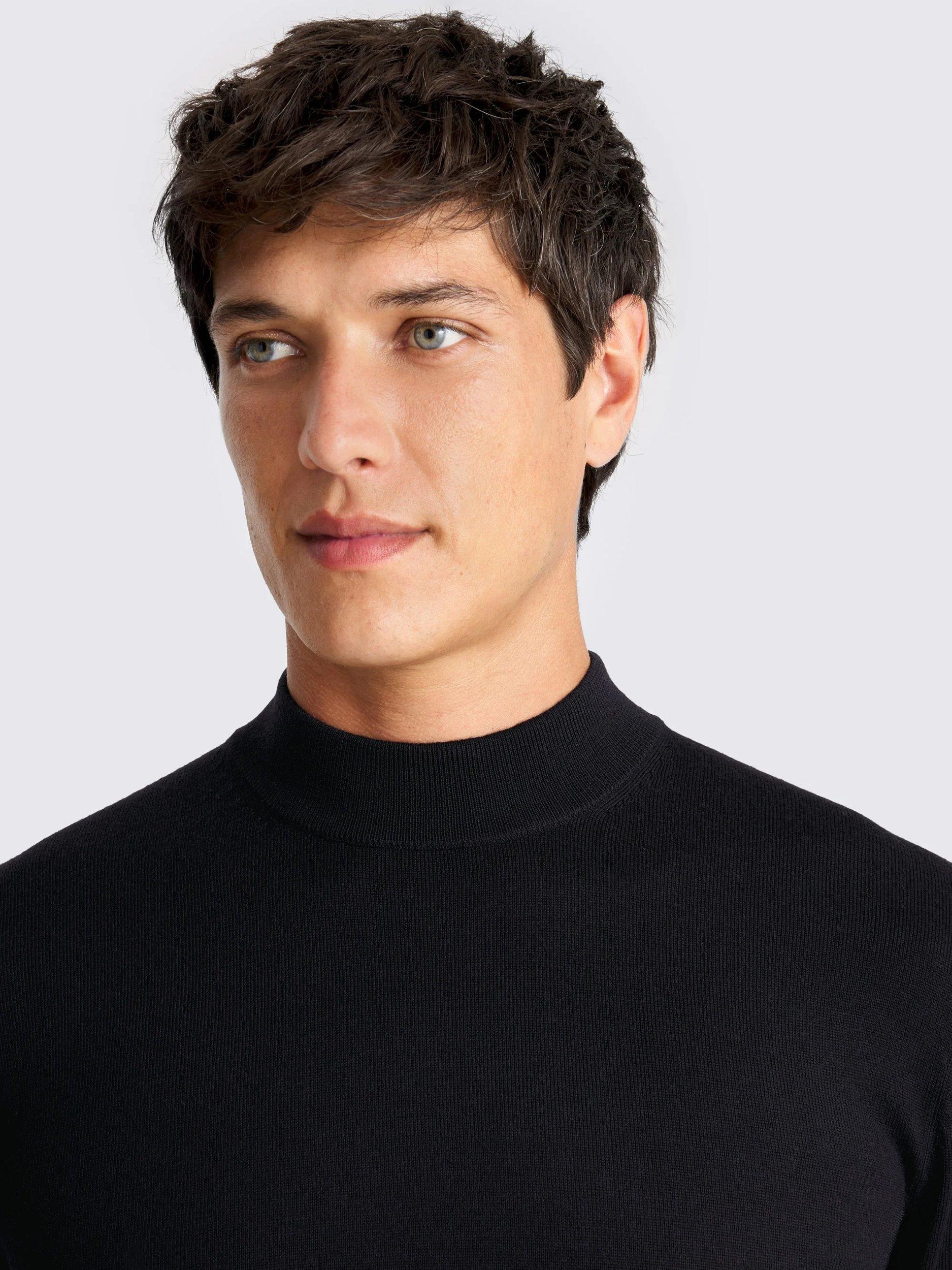 Product image 3 of 5, which shows Moss Cerise Merino Wool Blend High Neck Jumper, Navy, S