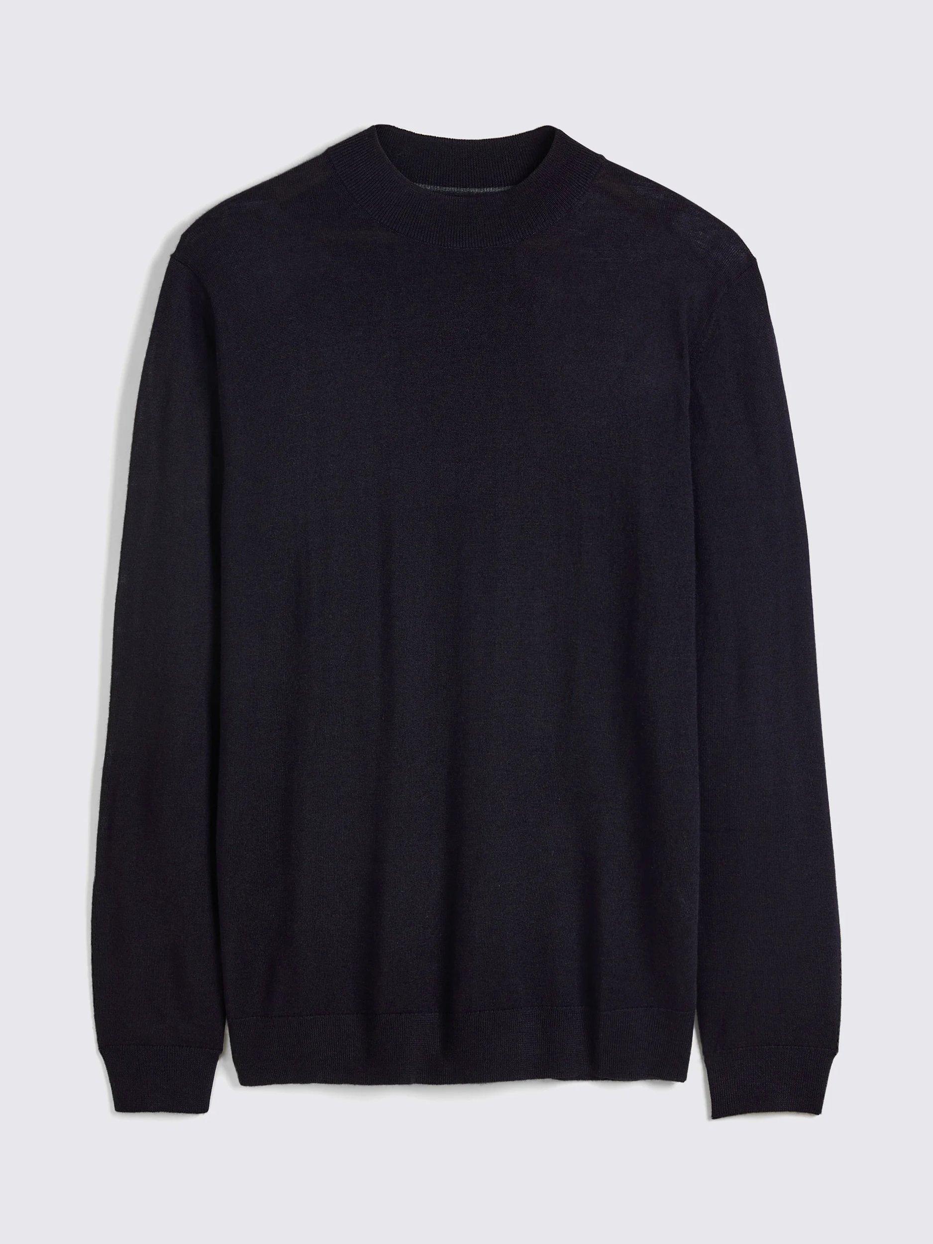Product image 4 of 5, which shows Moss Cerise Merino Wool Blend High Neck Jumper, Navy, S