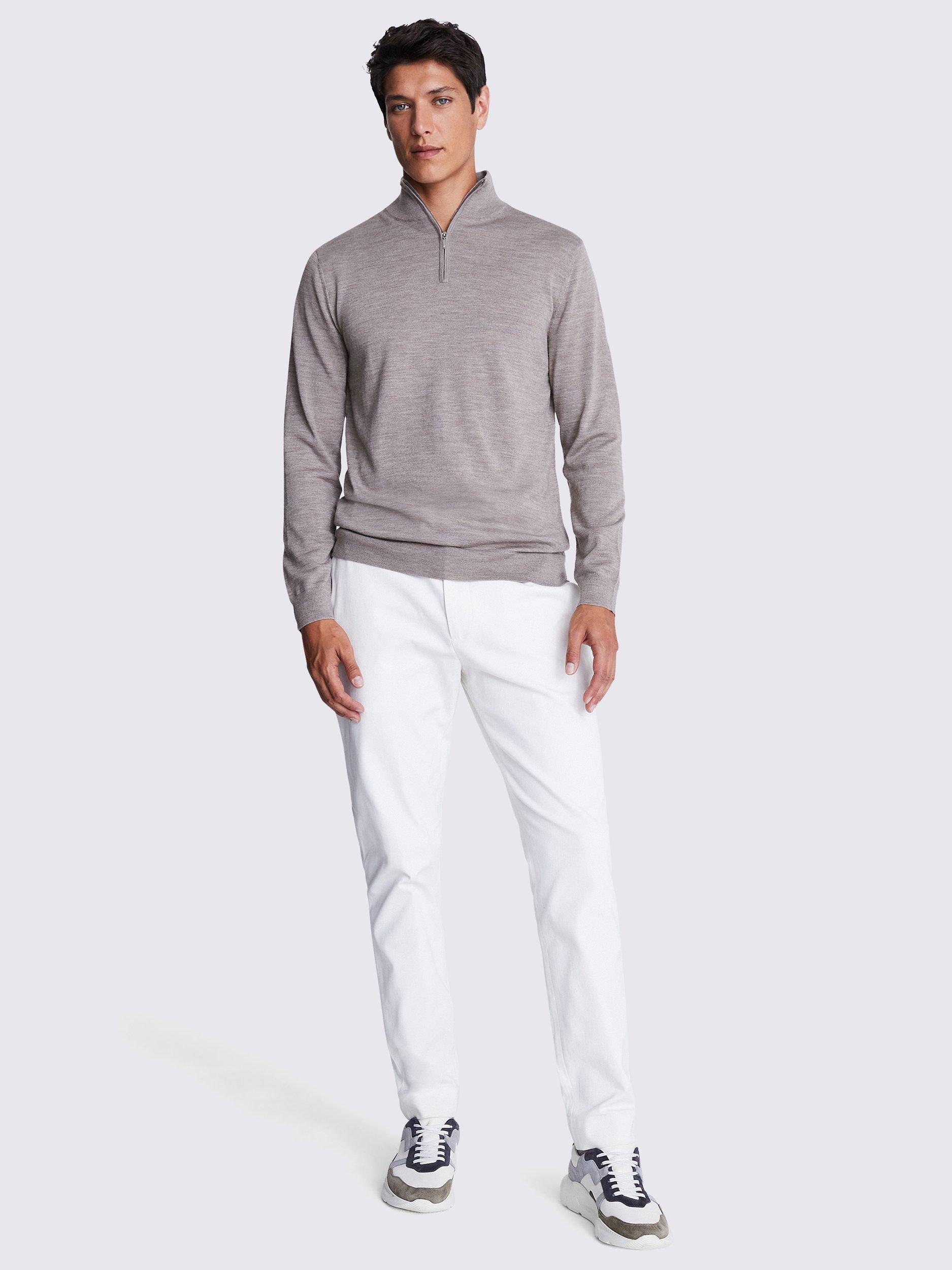 Product image 2 of 5, which shows Moss Merino Zip-Neck Jumper, Taupe, S