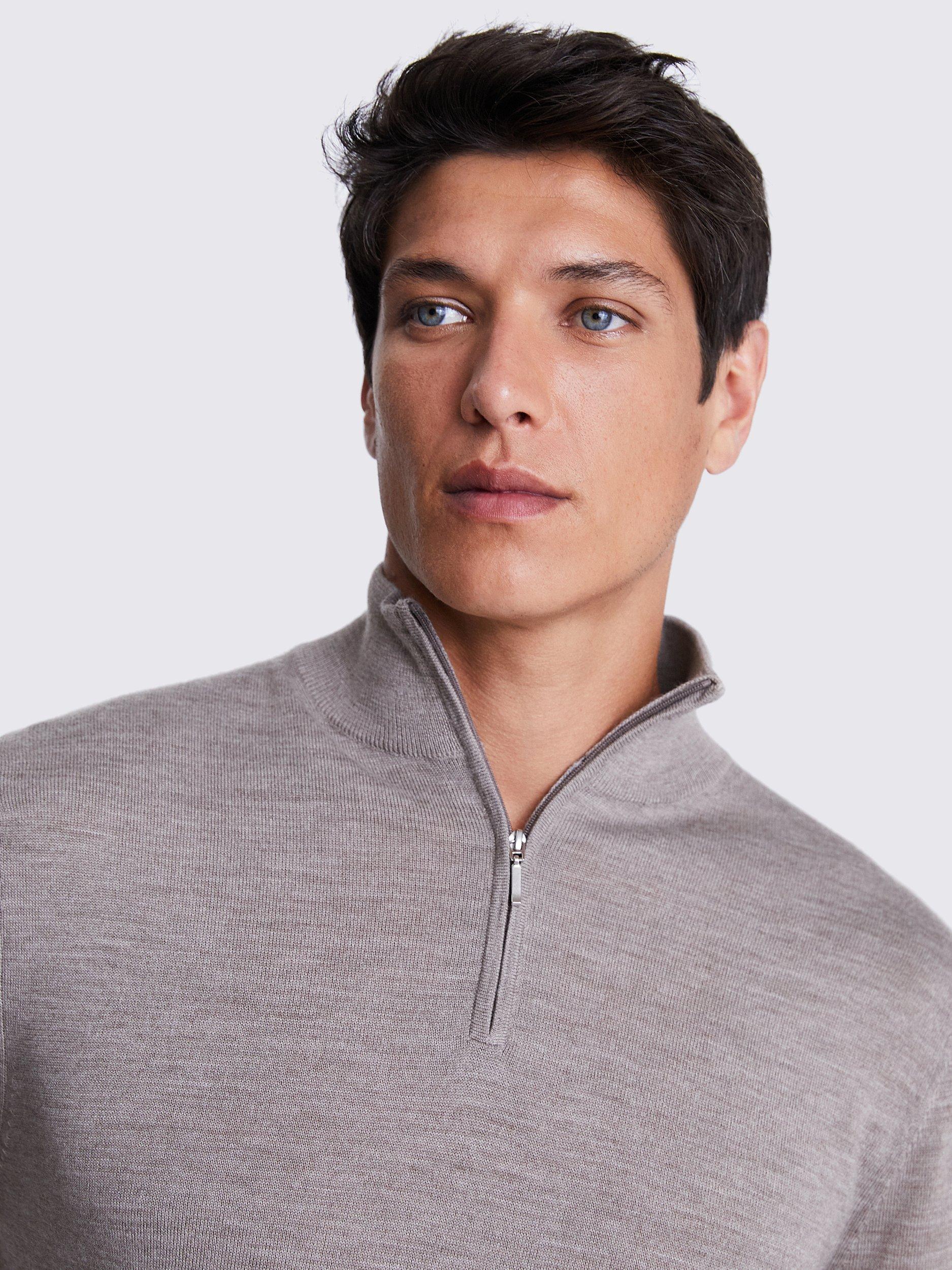 Product image 3 of 5, which shows Moss Merino Zip-Neck Jumper, Taupe, S