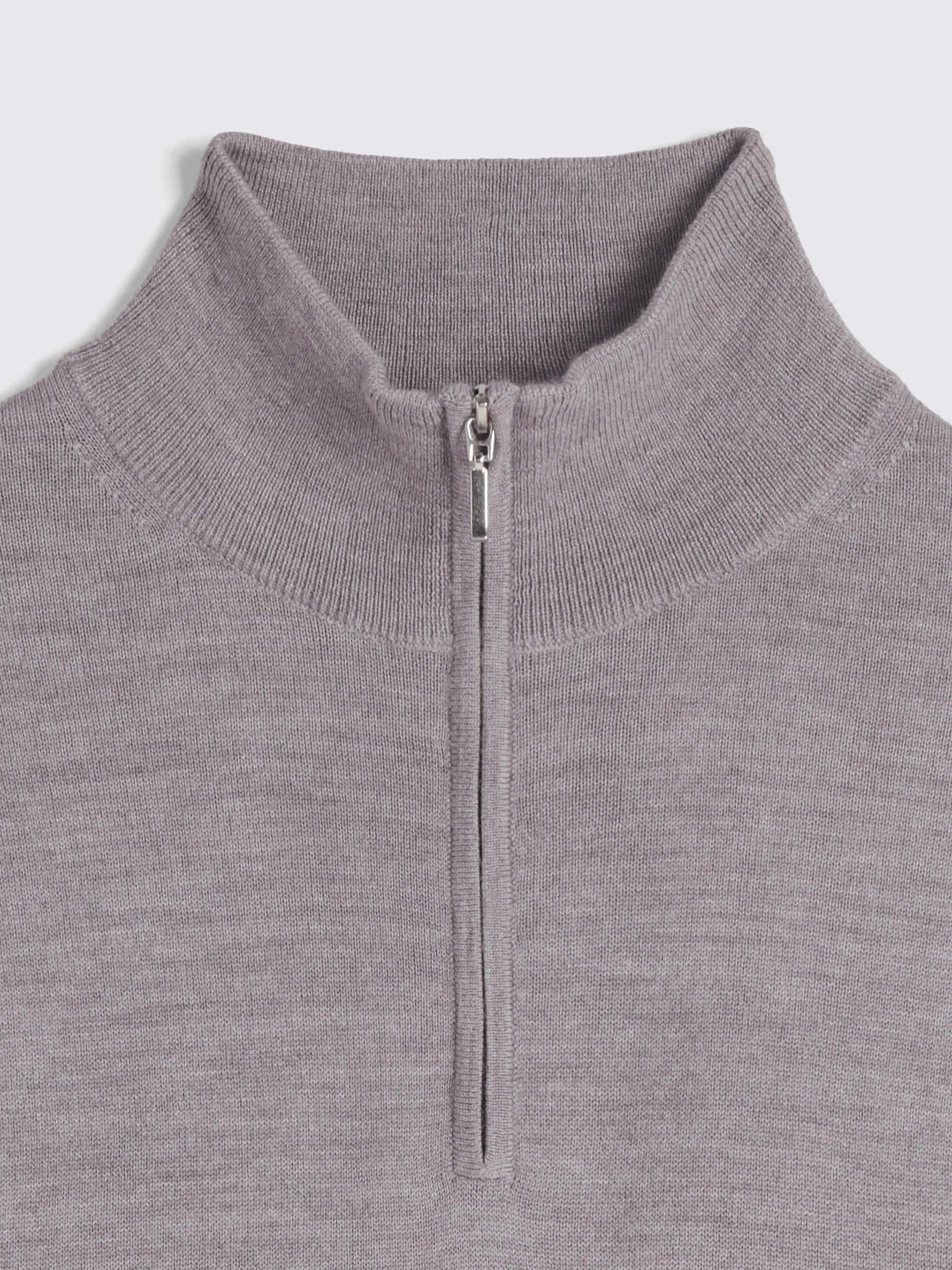 Product image 5 of 5, which shows Moss Merino Zip-Neck Jumper, Taupe, S