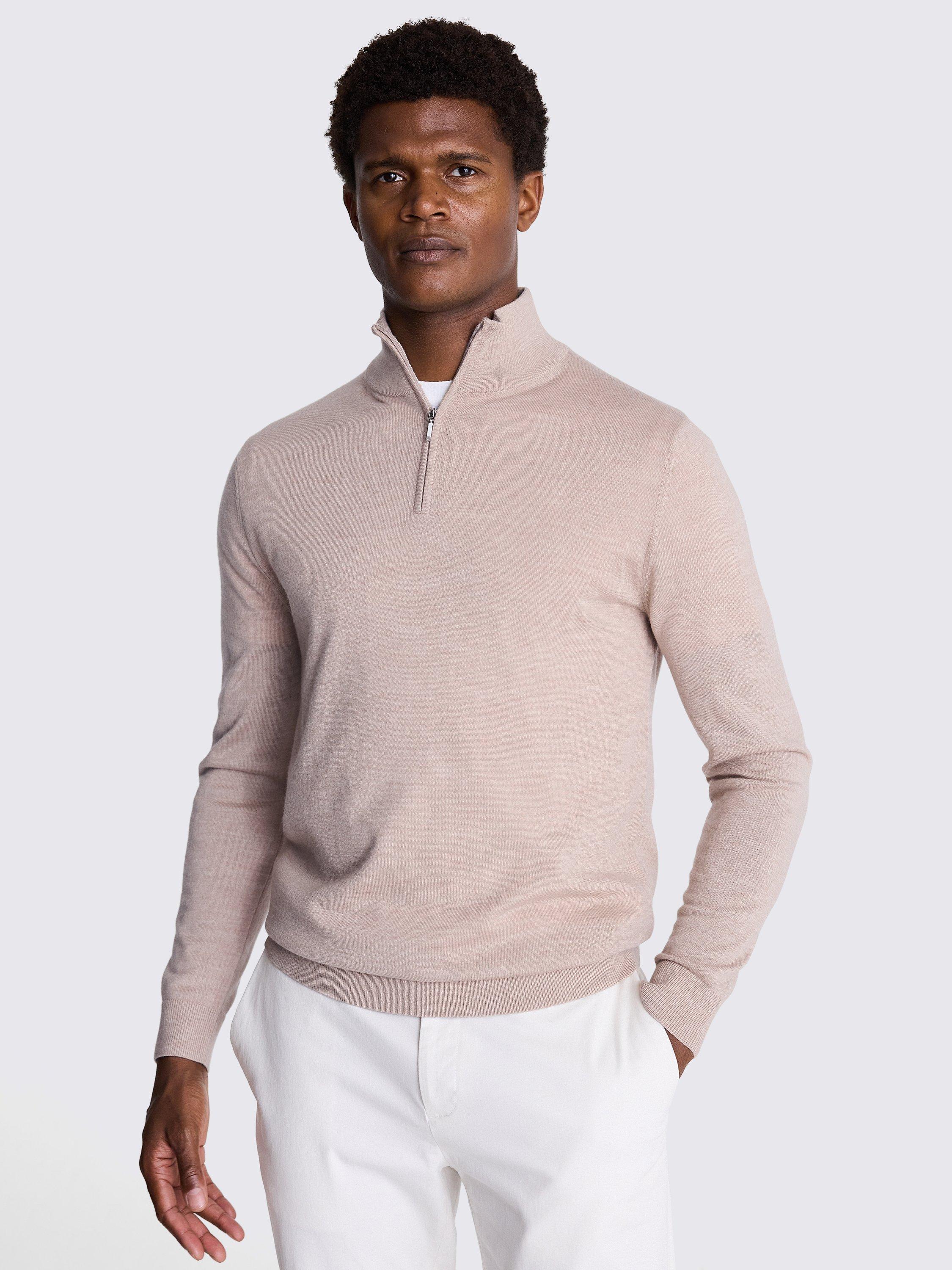 Product image 1 of 5, which shows Moss Merino Zip-Neck Jumper, Camel, S