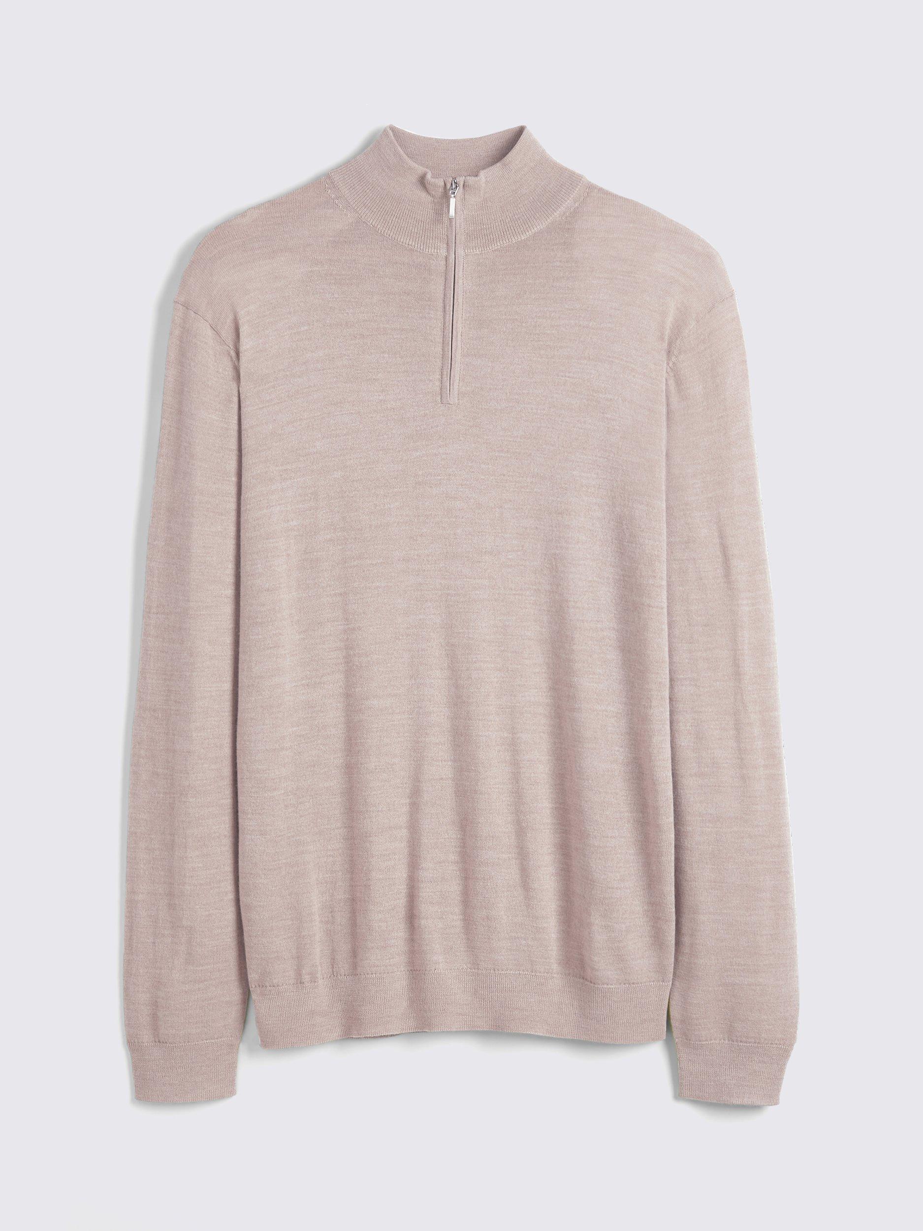 Product image 4 of 5, which shows Moss Merino Zip-Neck Jumper, Camel, S