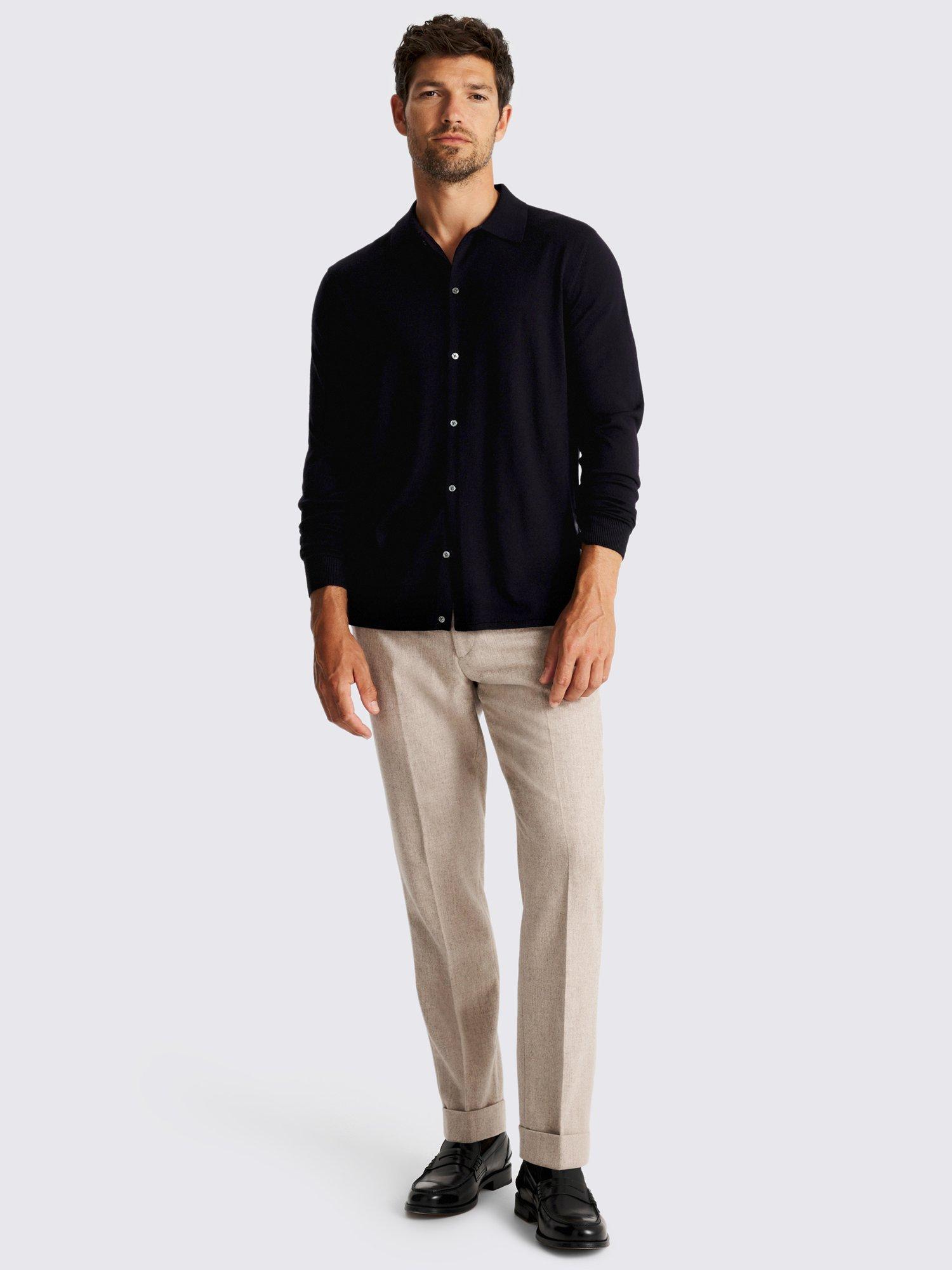 Product image 2 of 5, which shows Moss Merino Wool Blend Button-Up Shirt, Navy, S