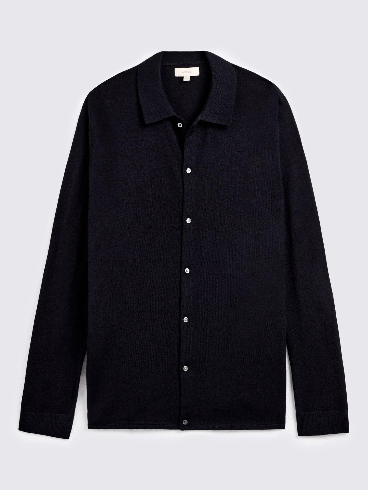 Product image 4 of 5, which shows Moss Merino Wool Blend Button-Up Shirt, Navy, S