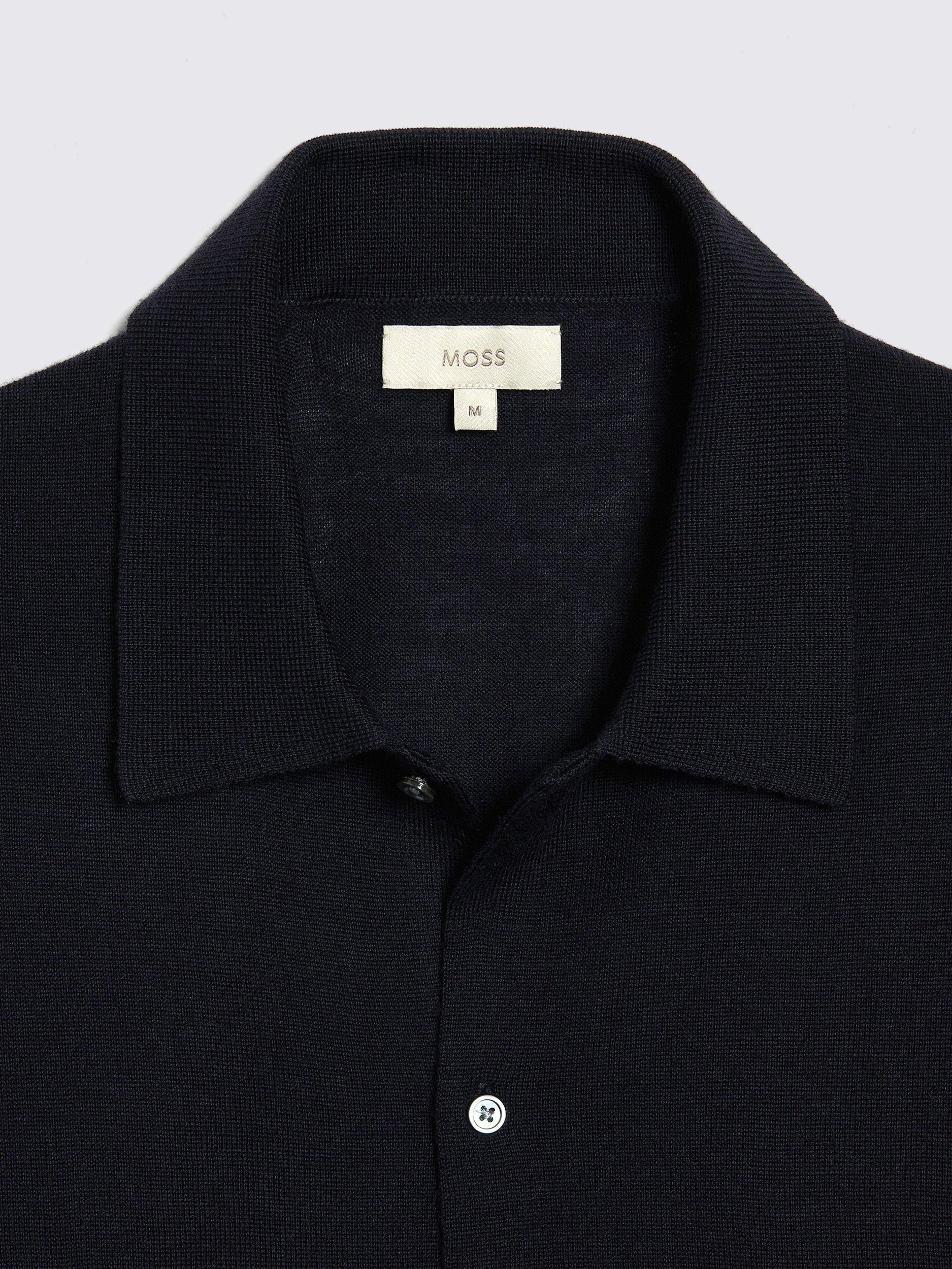 Product image 5 of 5, which shows Moss Merino Wool Blend Button-Up Shirt, Navy, S