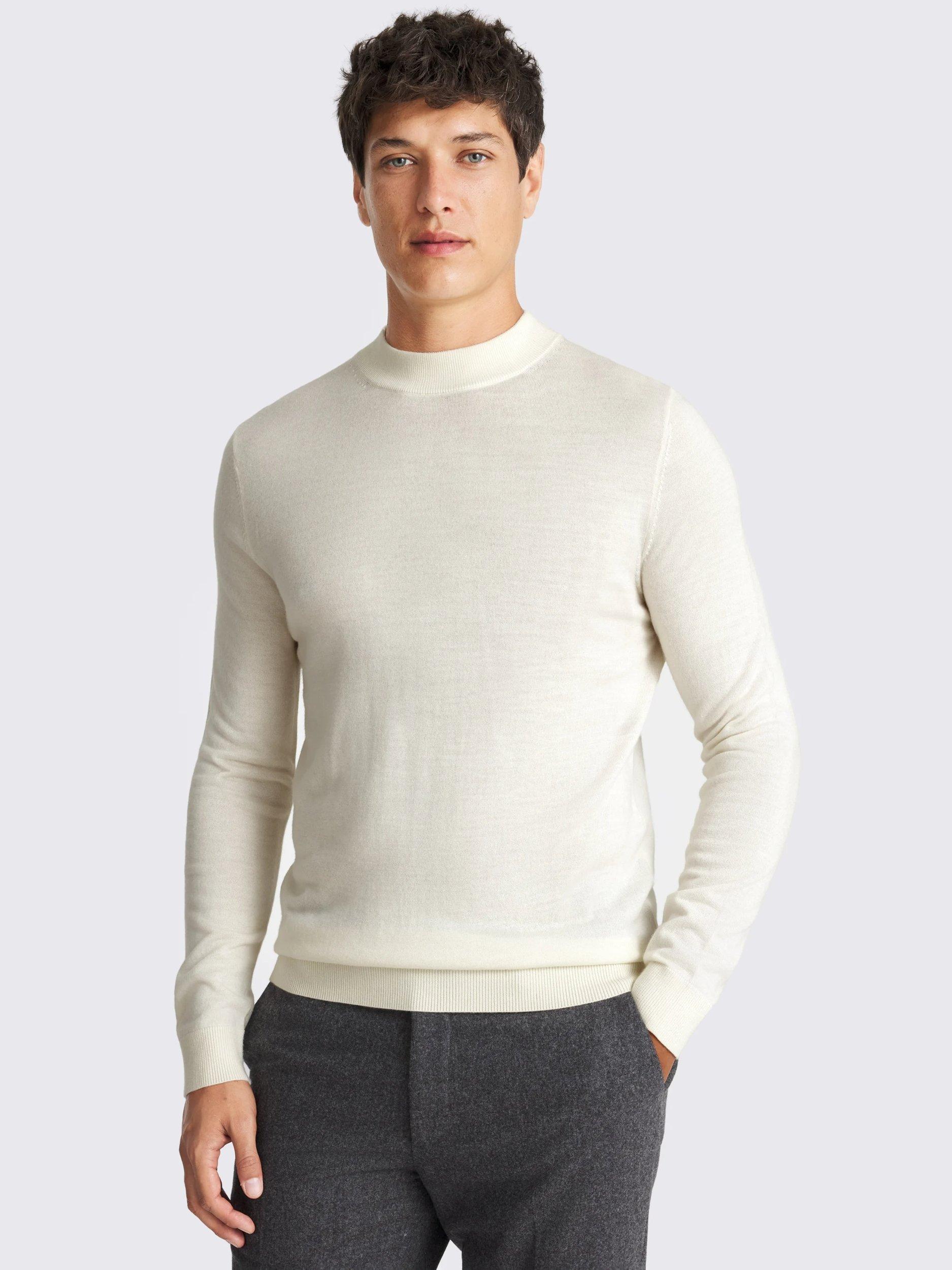 Product image 1 of 5, which shows Moss Cerise Merino Wool Blend High Neck Jumper, White, S