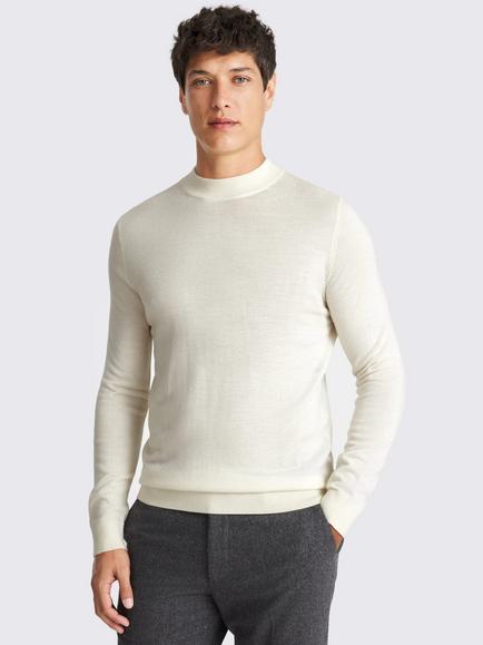 Moss Cerise Merino Wool Blend High Neck Jumper, White