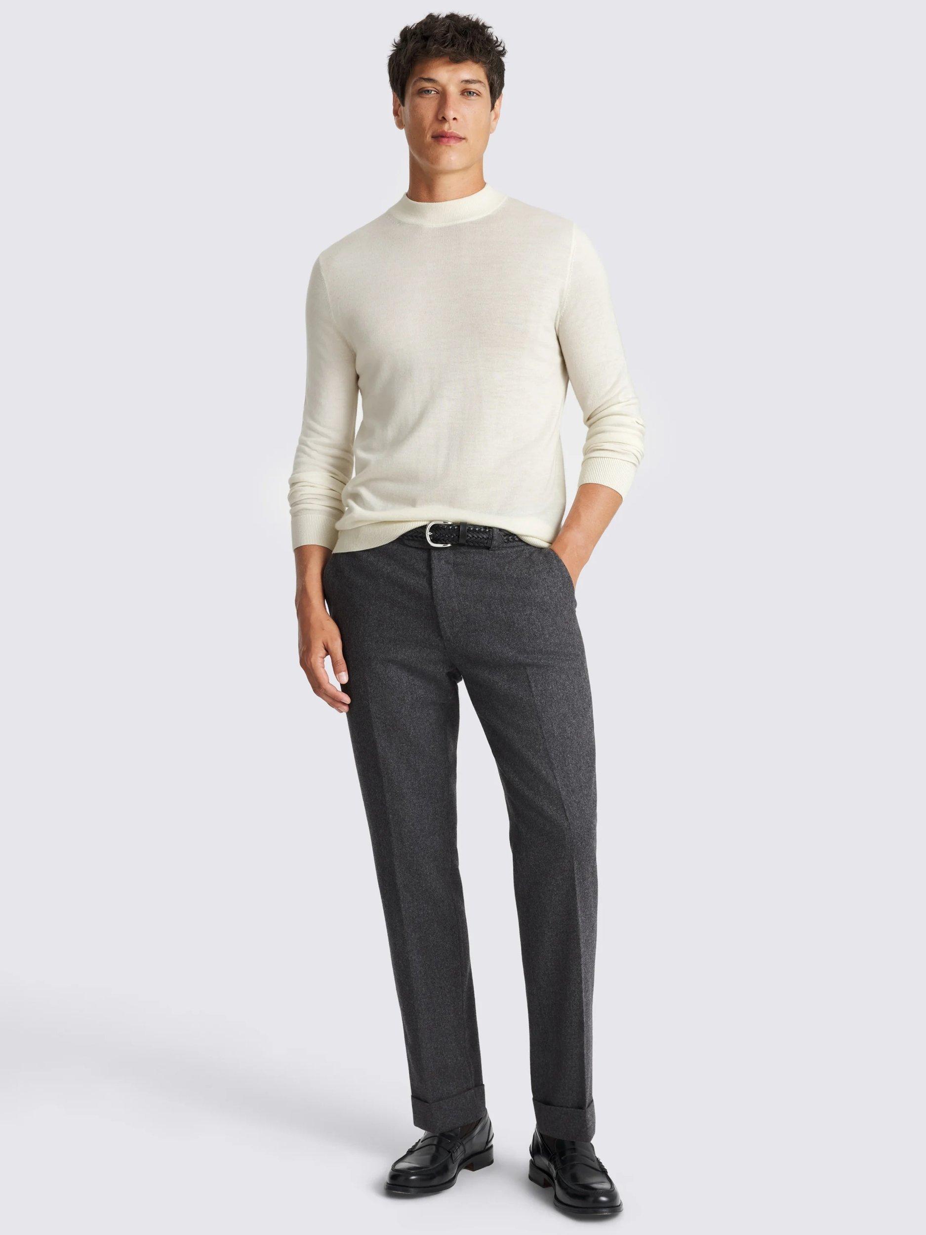 Product image 2 of 5, which shows Moss Cerise Merino Wool Blend High Neck Jumper, White, S