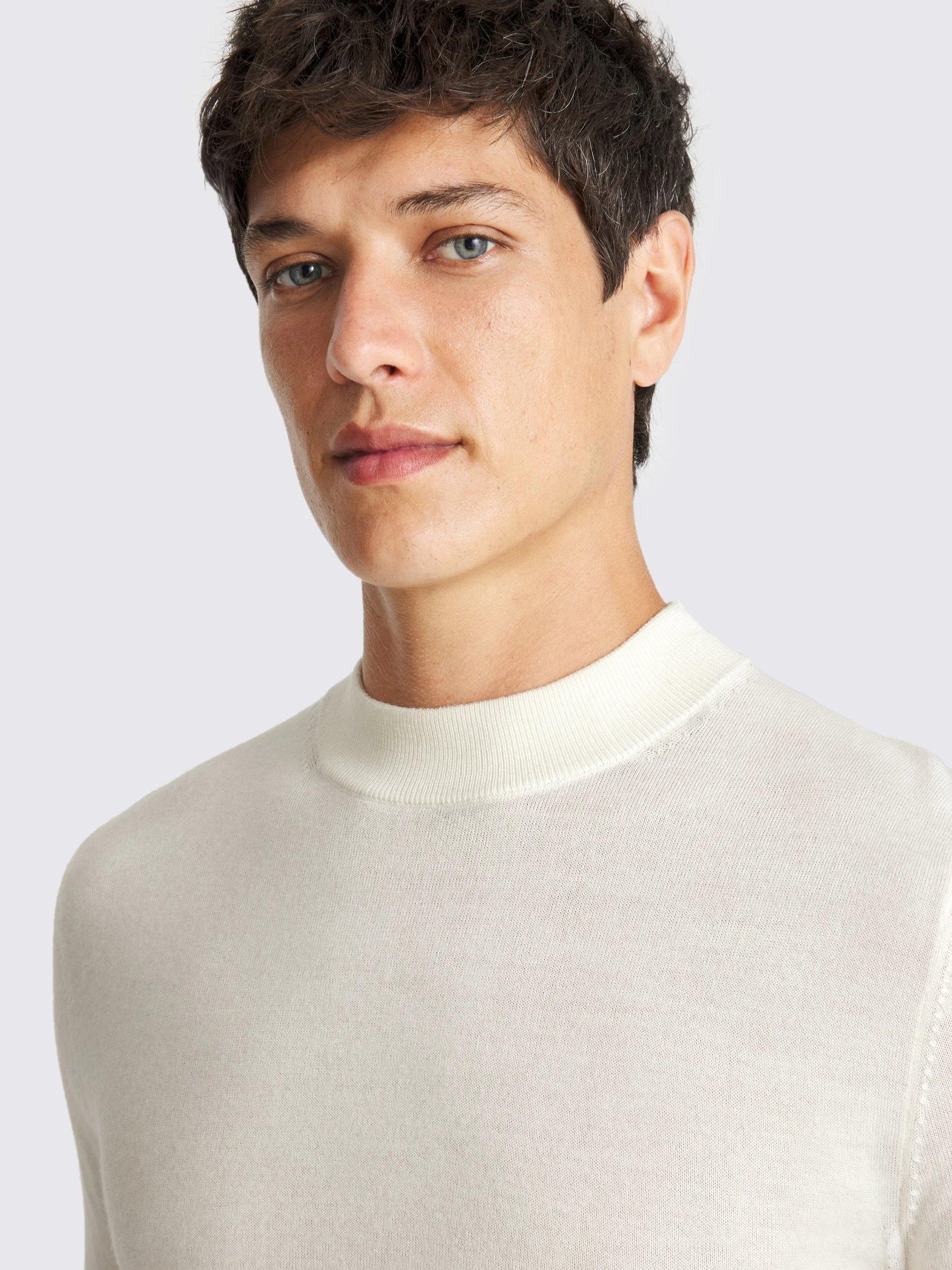 Product image 3 of 5, which shows Moss Cerise Merino Wool Blend High Neck Jumper, White, S