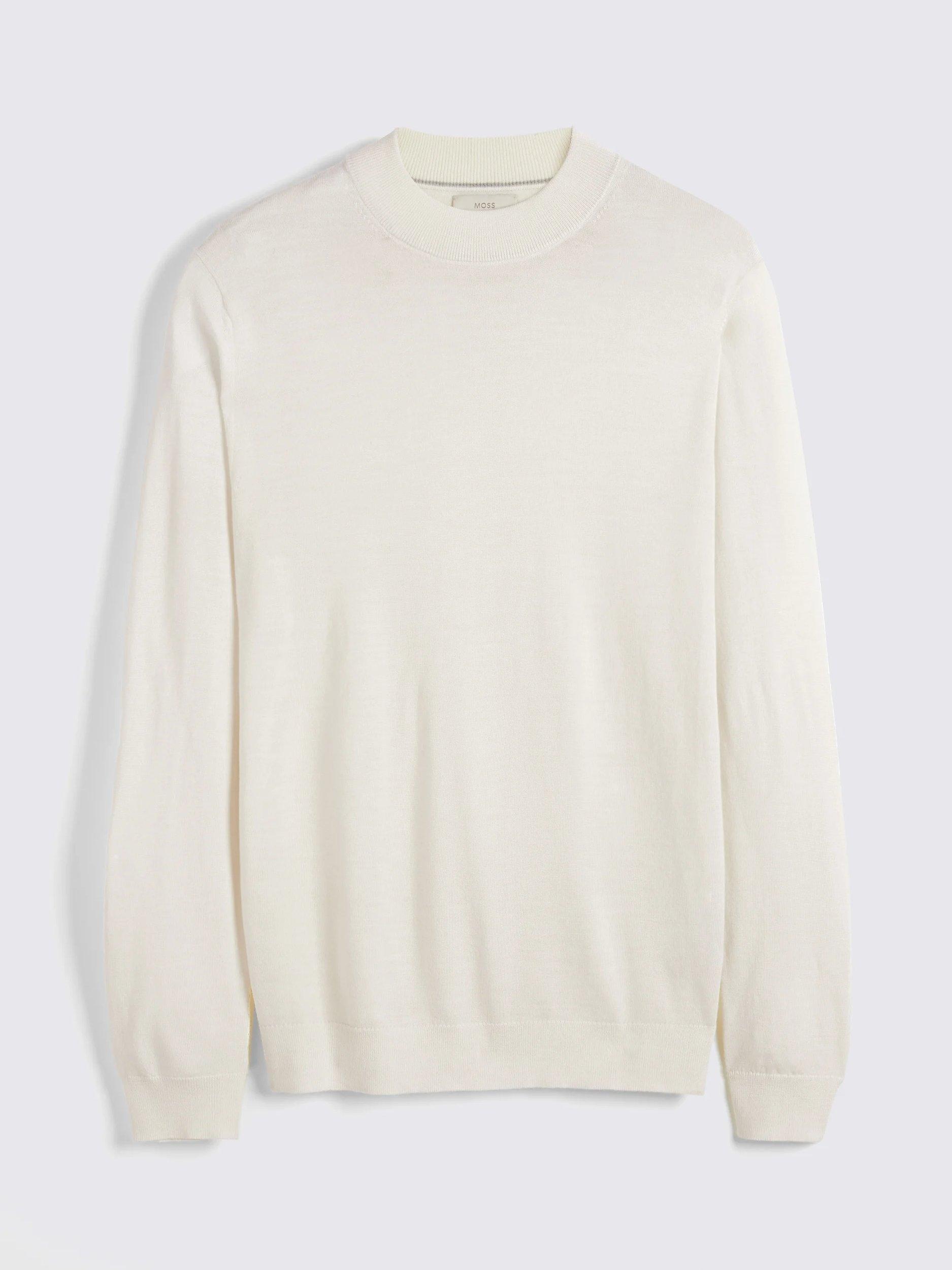 Product image 4 of 5, which shows Moss Cerise Merino Wool Blend High Neck Jumper, White, S