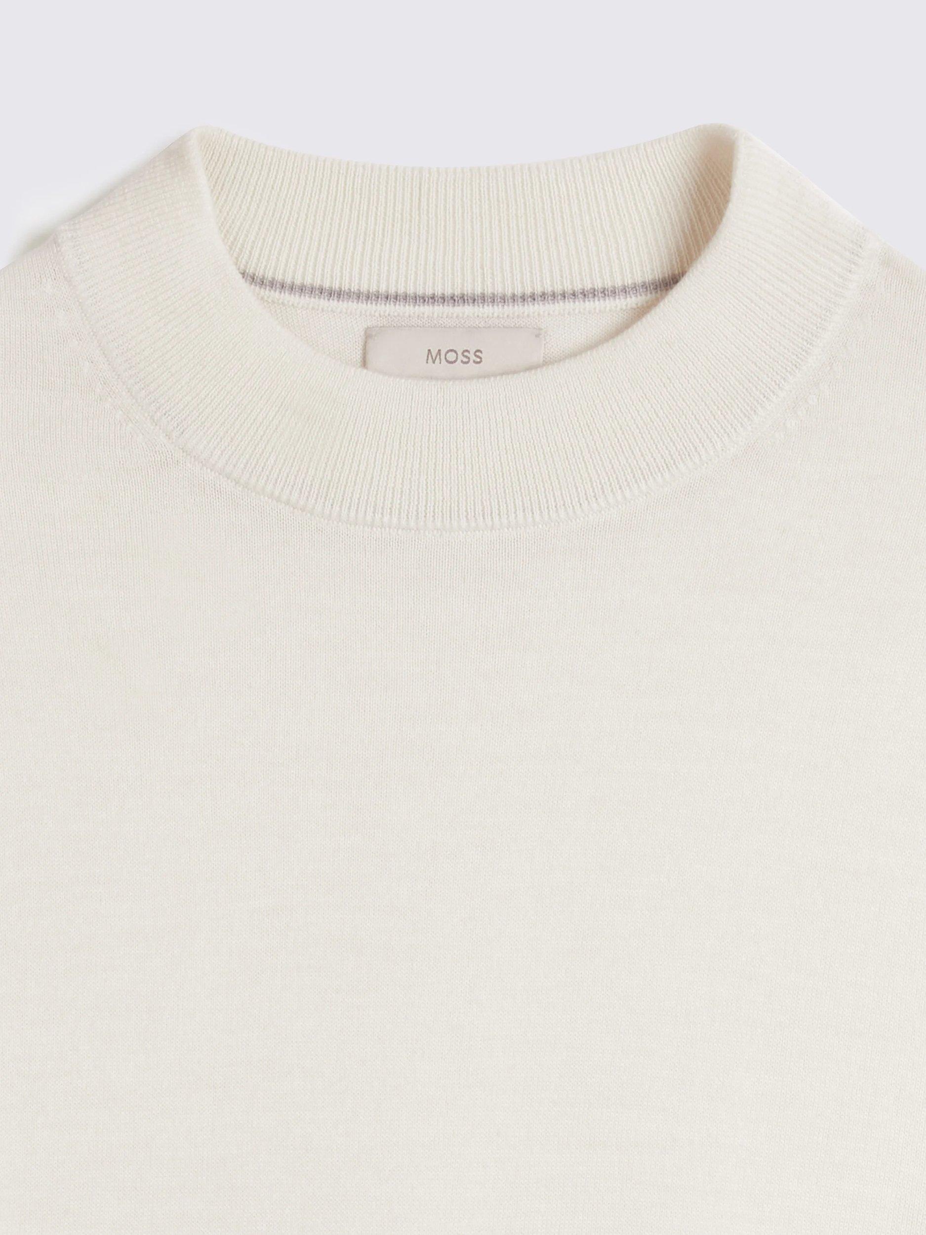 Product image 5 of 5, which shows Moss Cerise Merino Wool Blend High Neck Jumper, White, S