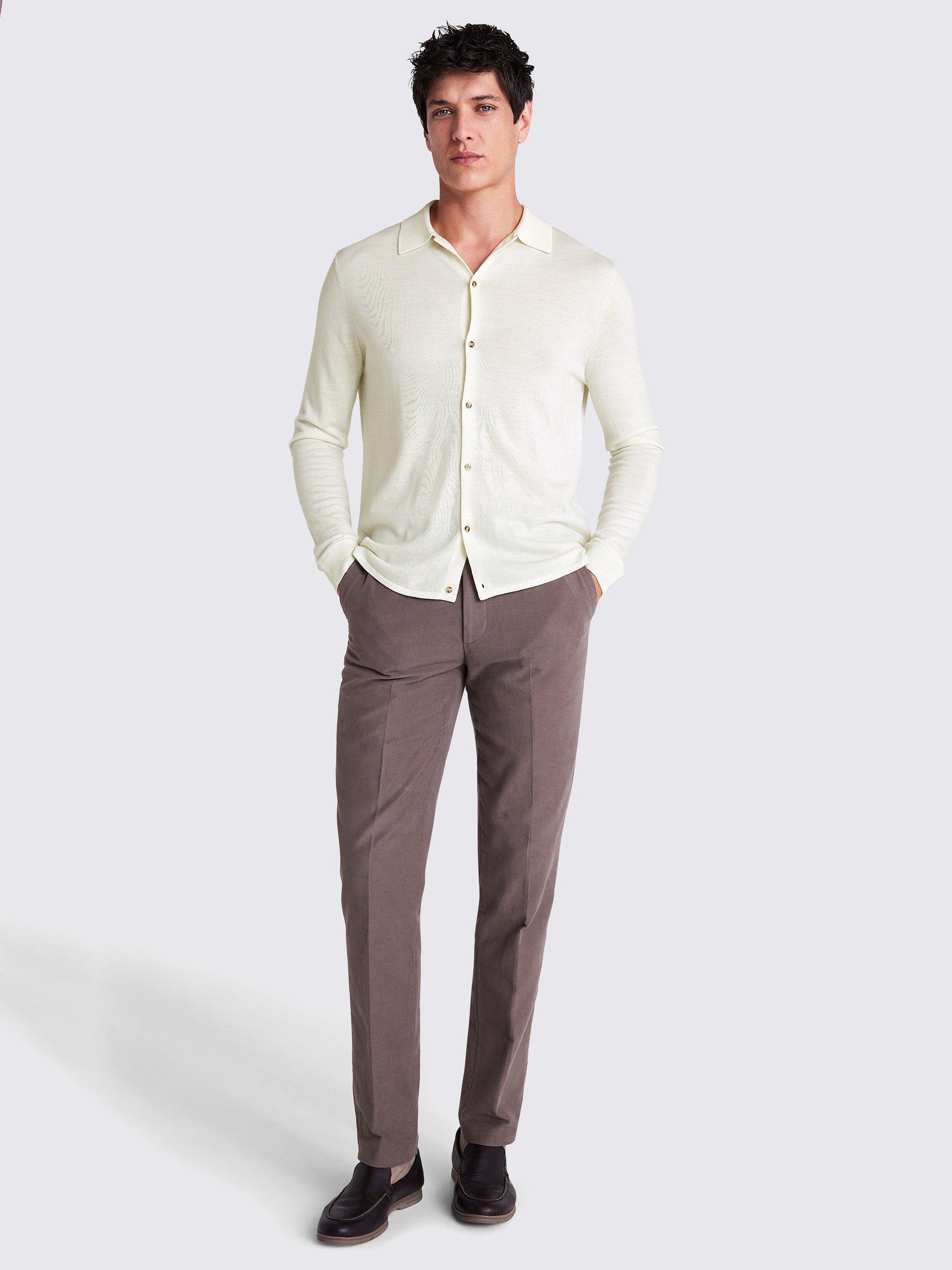 Product image 2 of 5, which shows Moss Merino Wool Blend Button-Up Shirt, Winter White, S