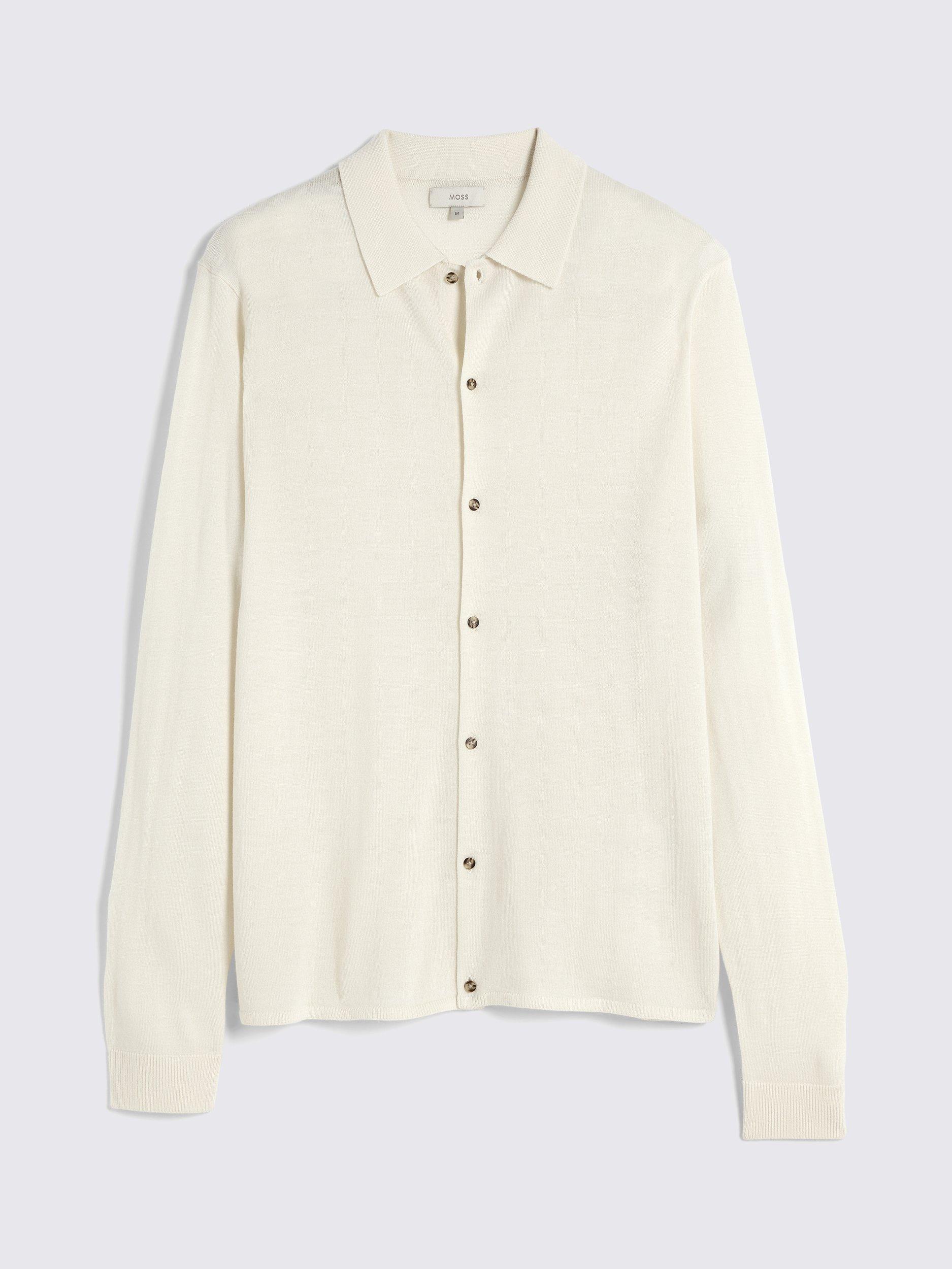 Product image 4 of 5, which shows Moss Merino Wool Blend Button-Up Shirt, Winter White, S