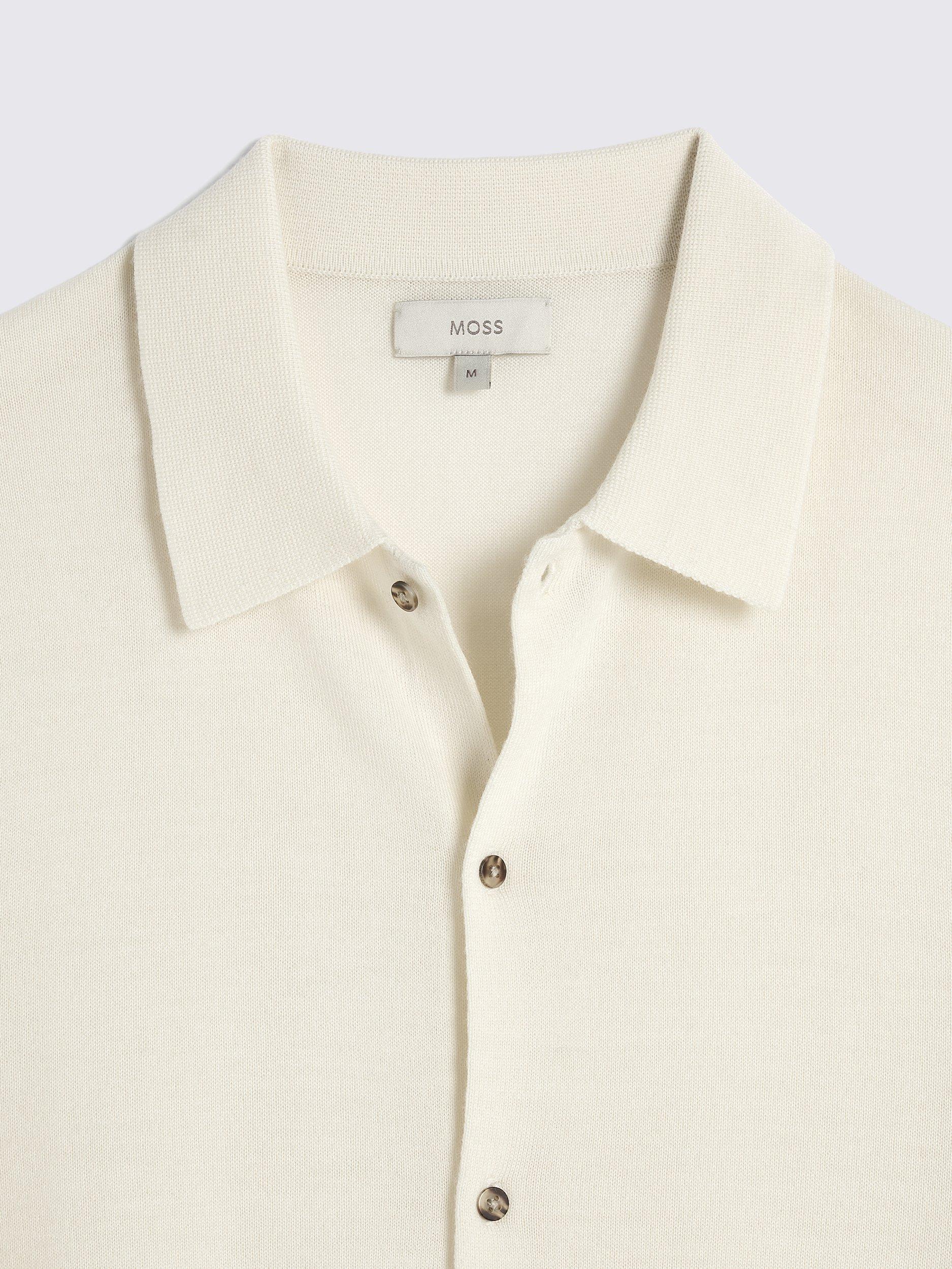 Product image 5 of 5, which shows Moss Merino Wool Blend Button-Up Shirt, Winter White, S