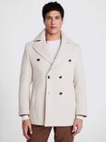 Moss Wool Blend Heavy Twill Pea Coat, Beige