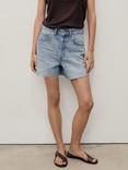 Mango Andy Button Fly Denim Shorts, Open Blue