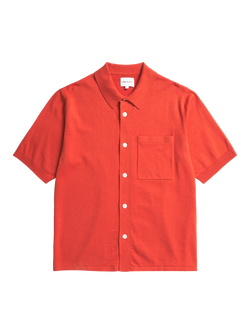 Norse Projects Rollo Cotton Blend Short Sleeve Collar Shirt, Blood Orange