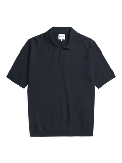 Norse Projects Leif Cotton Blend Short Sleeve Polo Shirt, Dark Navy