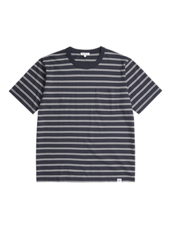 Norse Projects Hol Organic Cotton Stripe Short Sleve Crew Neck T-Shirt, Dark Navy