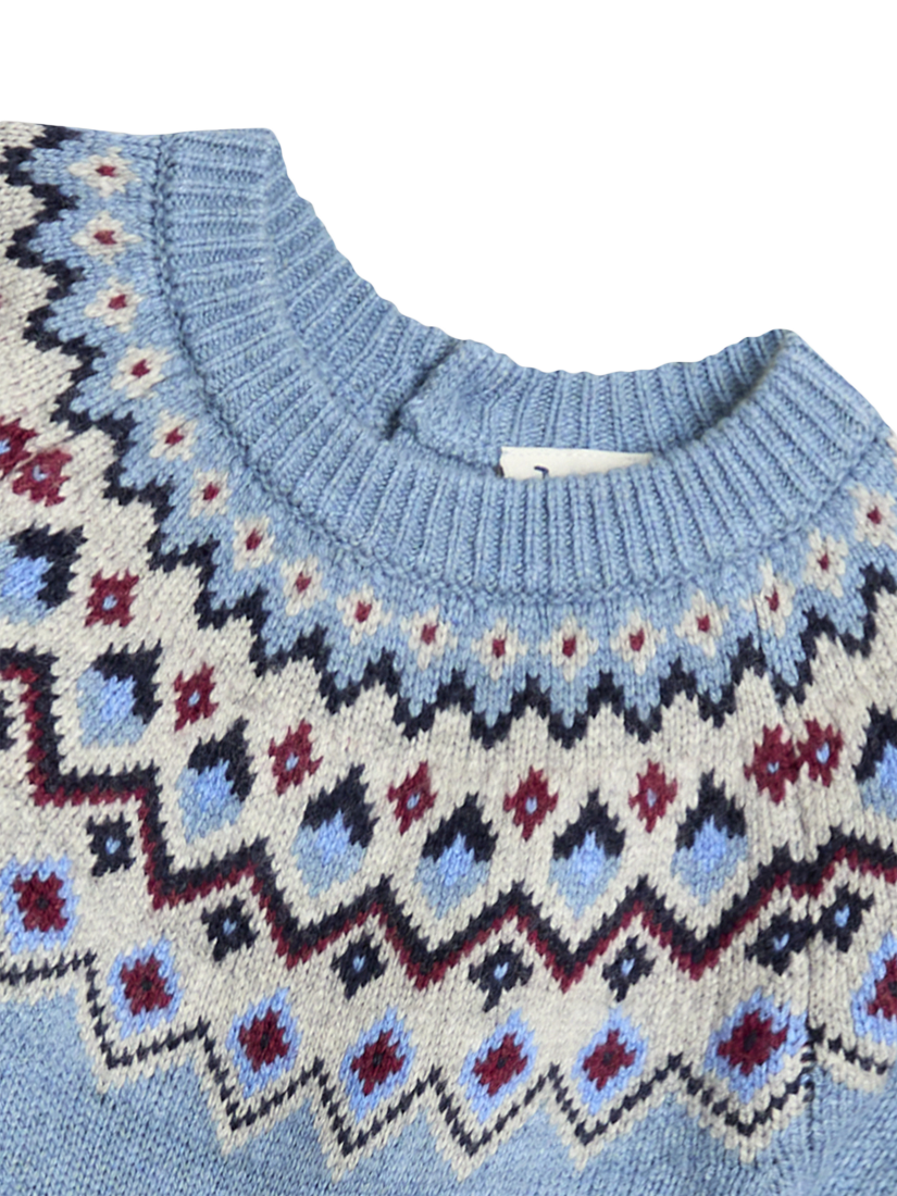 Product image 3 of 3, which shows JoJo Maman Bébé Kids' Wool Blend Fair Isle Jumper, Denim, 6-12 months
