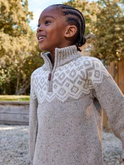 JoJo Maman Bébé Kids' Wool Blend Fairisle Half Zip Jumper, Natural - view 2, Natural