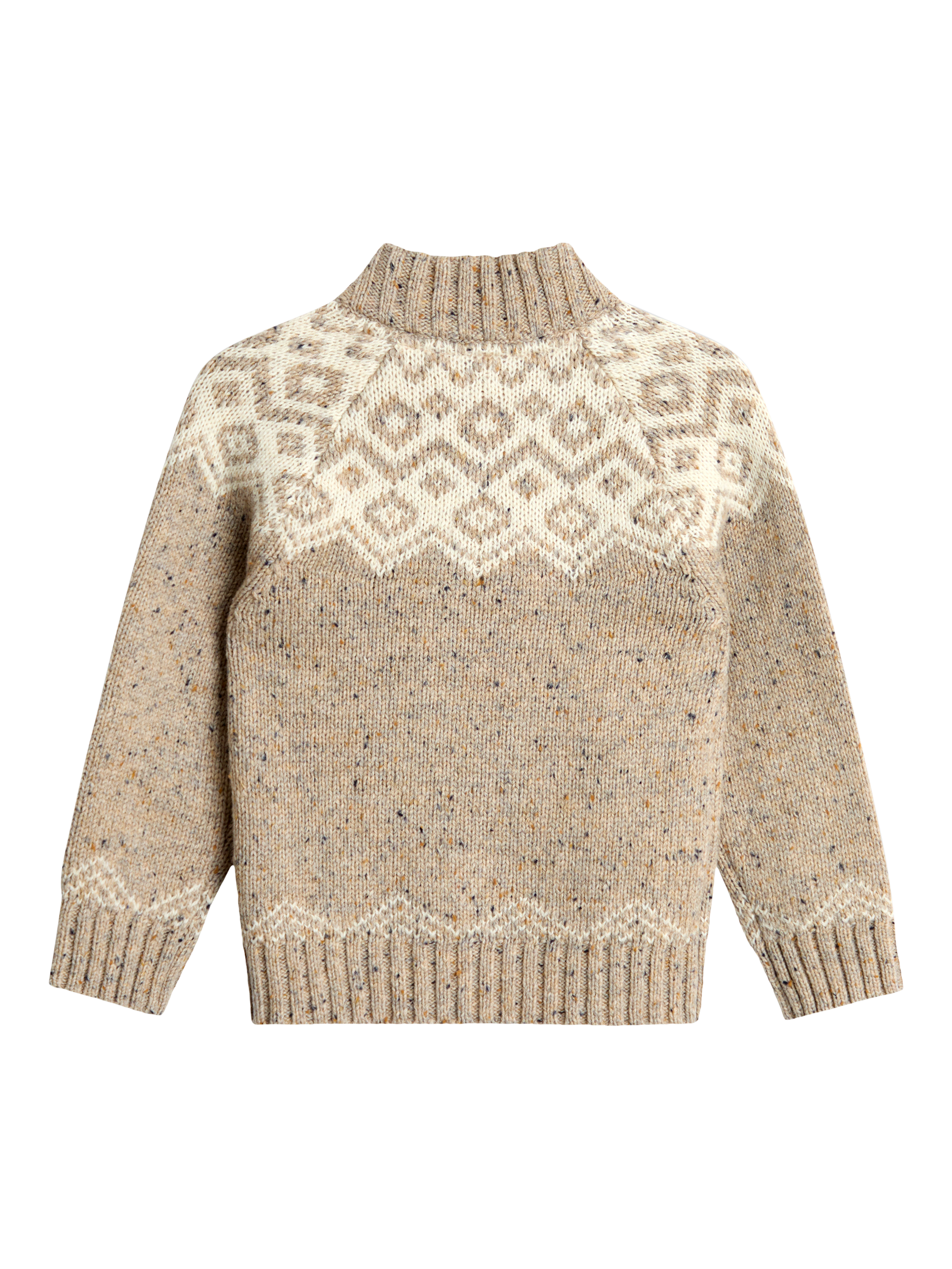 JoJo Maman Bébé Kids' Wool Blend Fairisle Half Zip Jumper, Natural