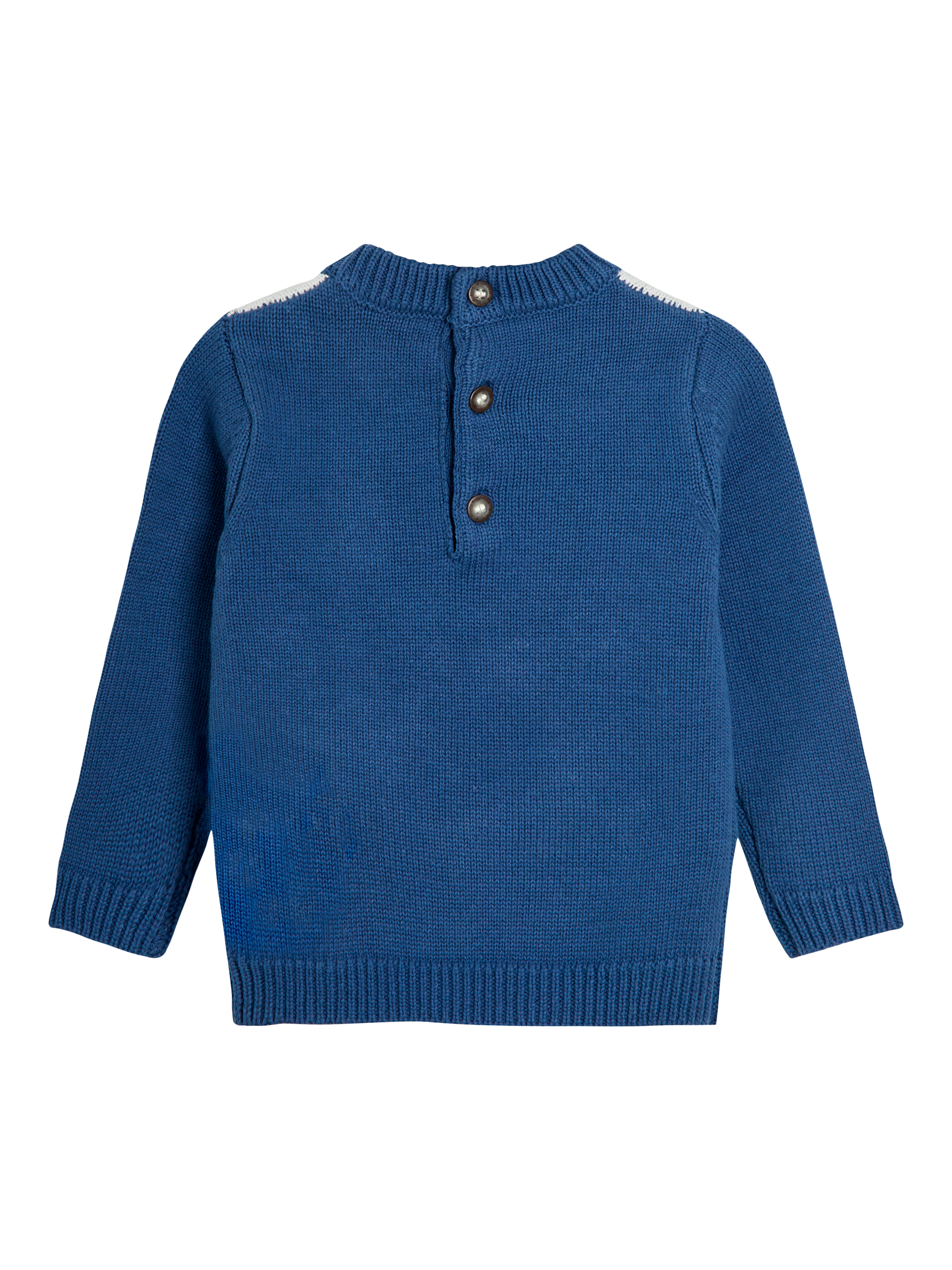 Product image 2 of 3, which shows JoJo Maman Bébé Kids' Wool Blend Tractor Jumper, Indigo, 0-1 months