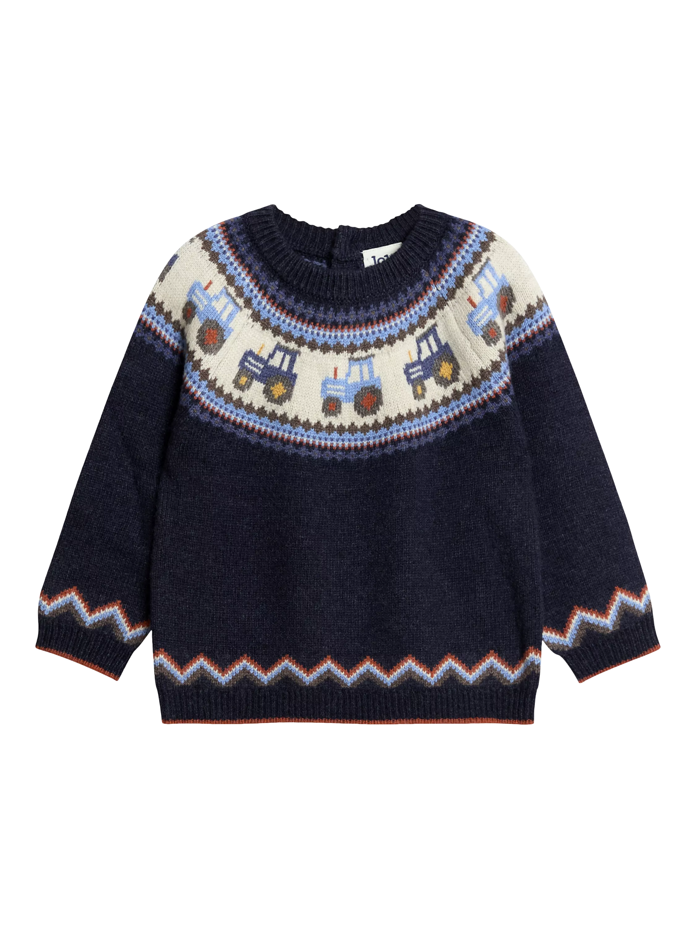 JoJo Maman Bébé Kids' Wool Blend Tractor Fair Isle Jumper, Navy