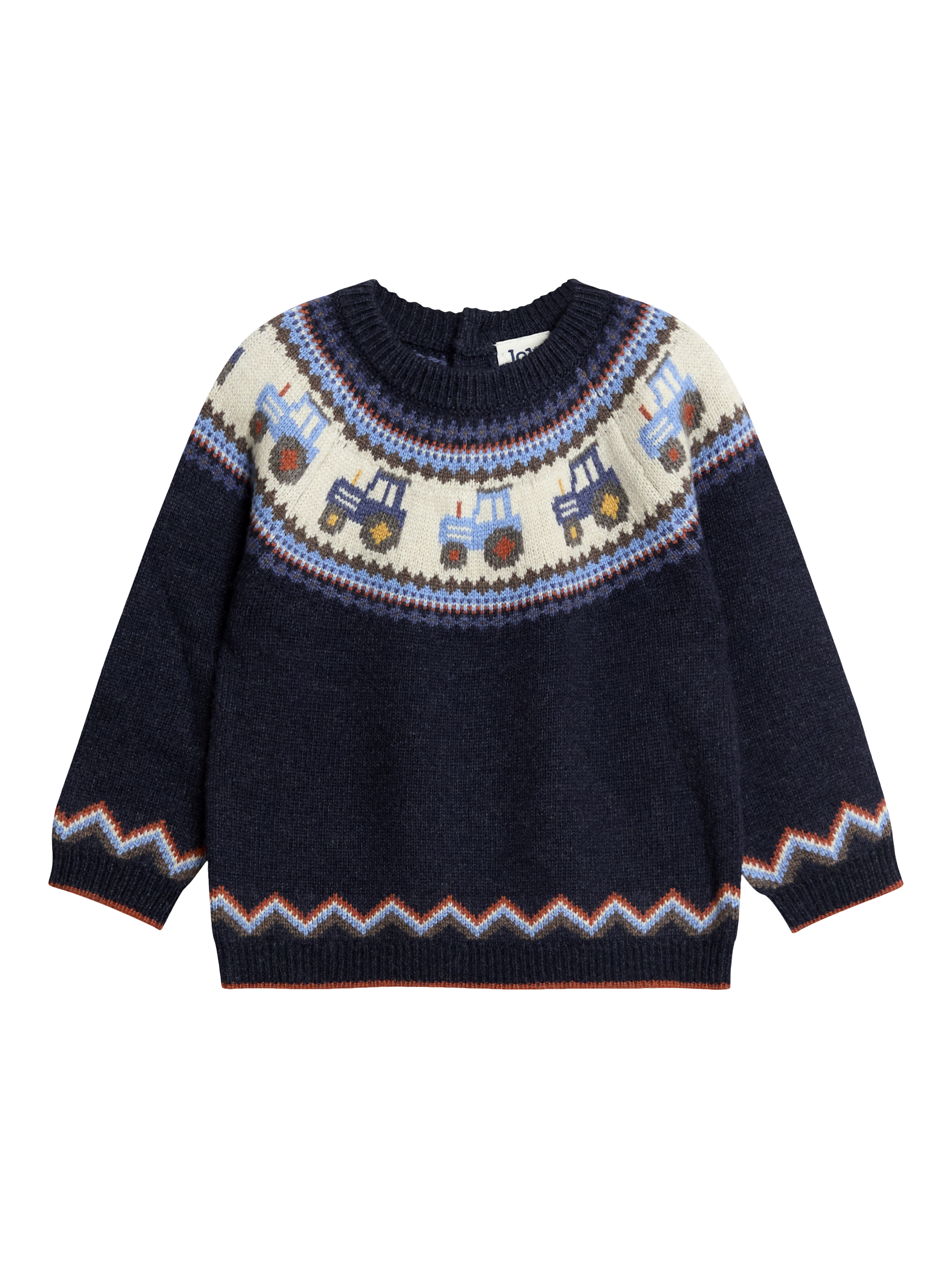 JoJo Maman Bébé Kids' Wool Blend Tractor Fair Isle Jumper, Navy