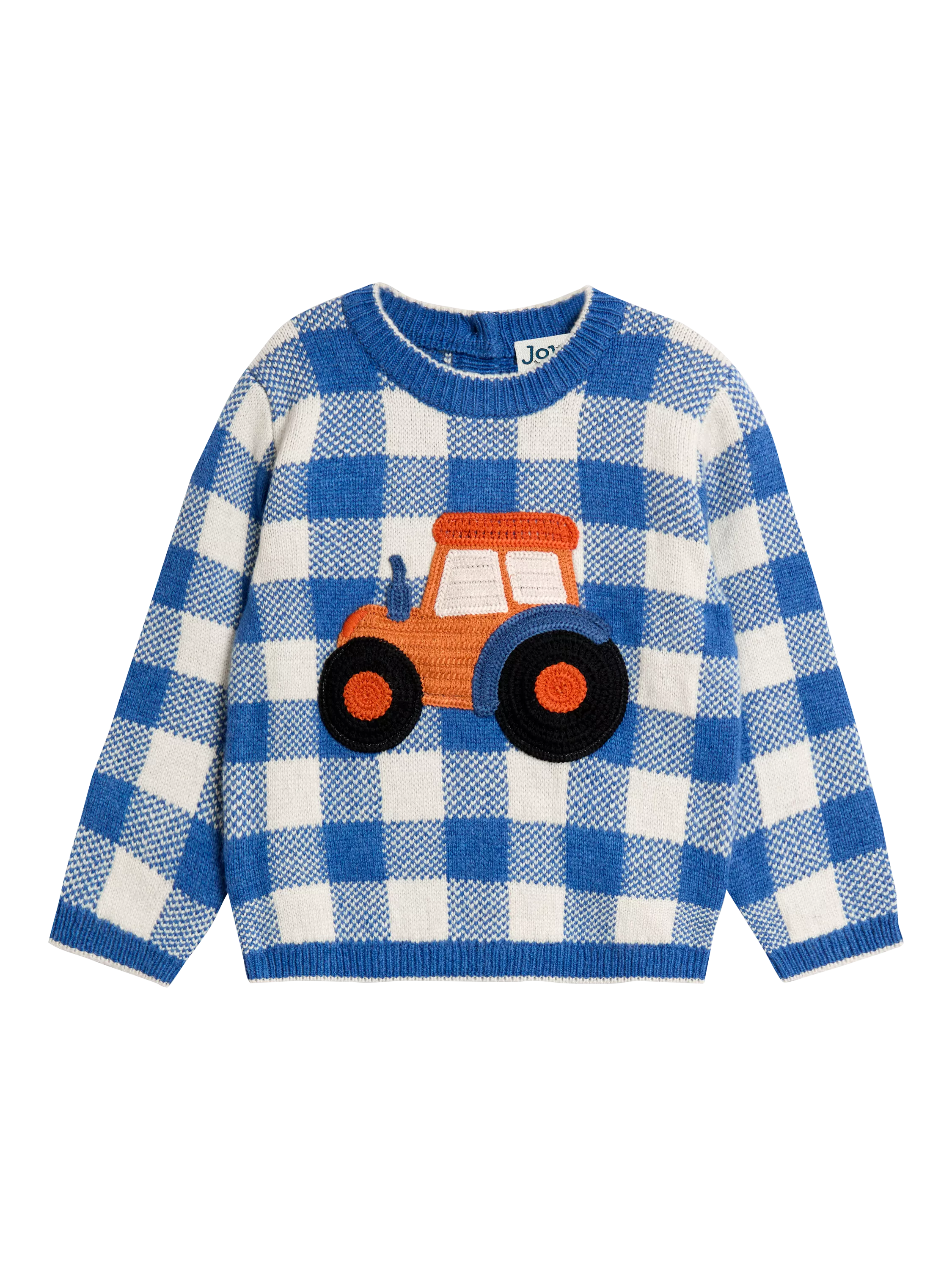 JoJo Maman Bébé Kids' Wool Blend Tractor Jumper, Blue/Multi