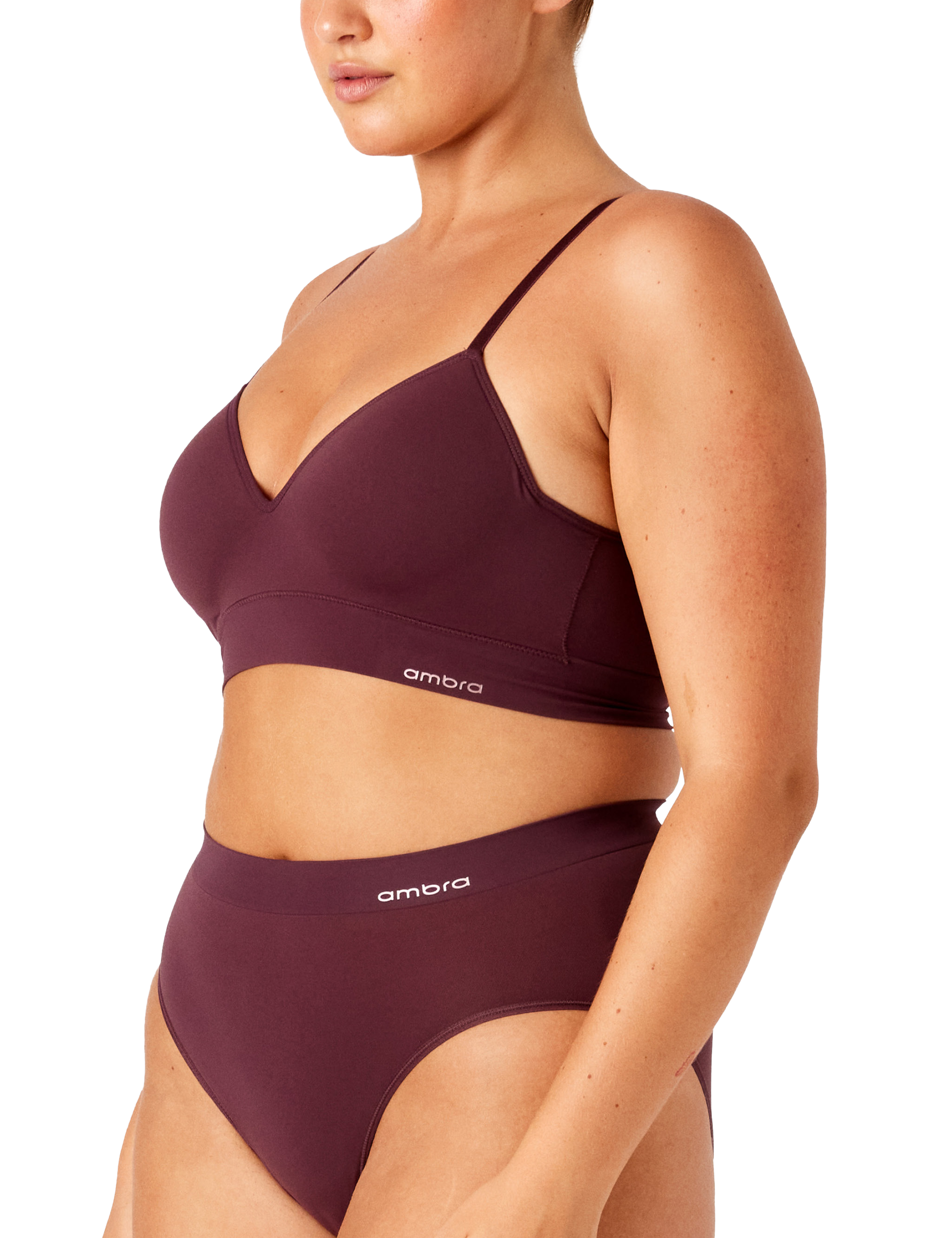 Product image 2 of 3, which shows Ambra Bondi Bare Longline Bra, Sangria, 8-10