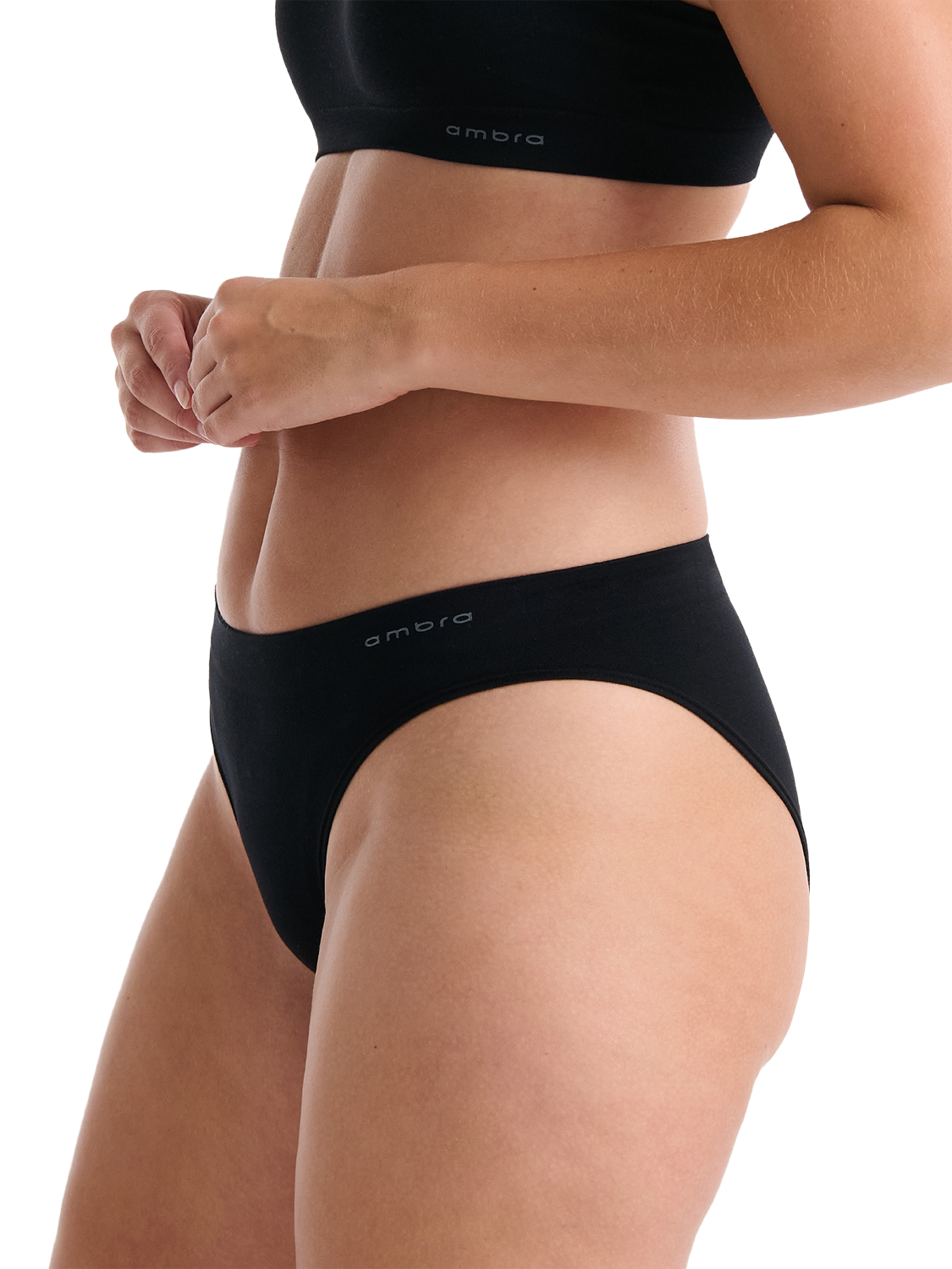 Product image 2 of 3, which shows Ambra Purebasics Modal Bikini Knickers, Pack of 2, Black, 12-14