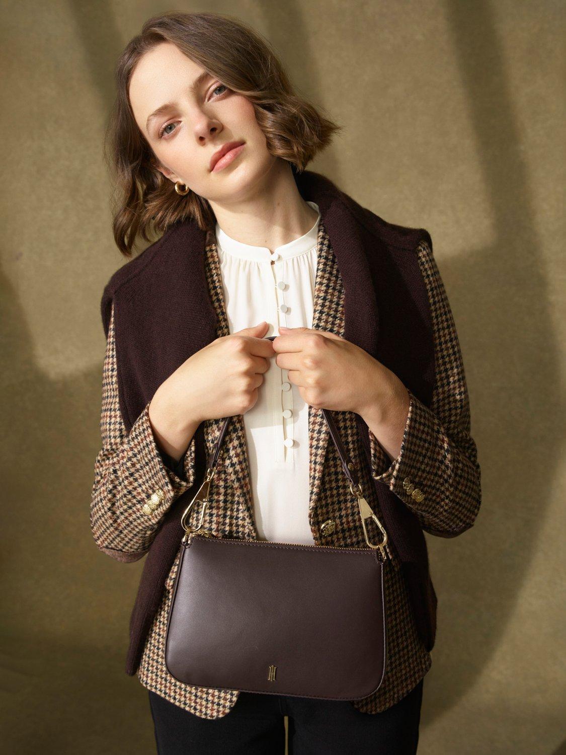 Product image 3 of 4, which shows Hobbs Briella Leather Shoulder Bag, Chocolate Brown, Brown